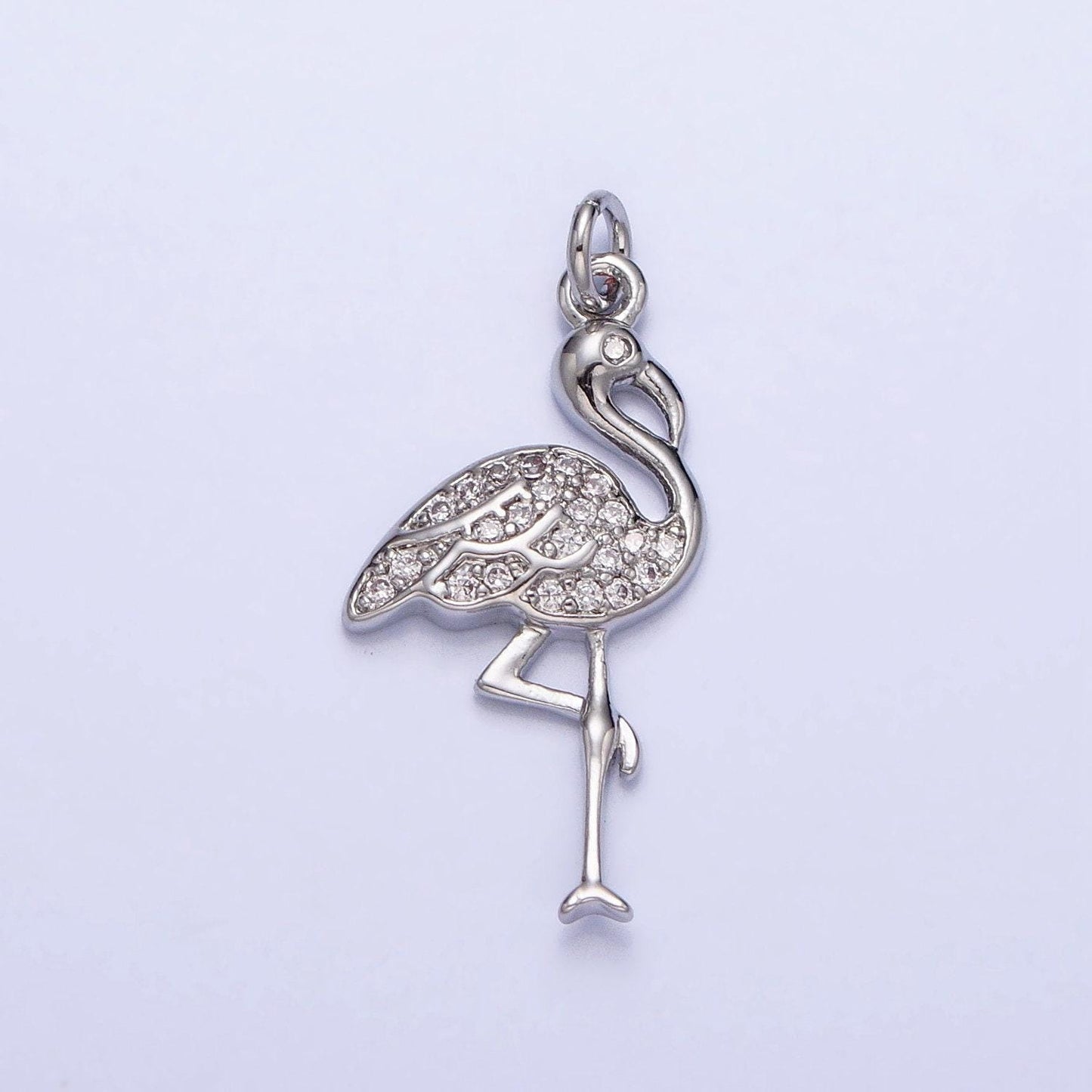 Mini gold flamingo charm silver micro pave bird zoo pendant ac731 ac732