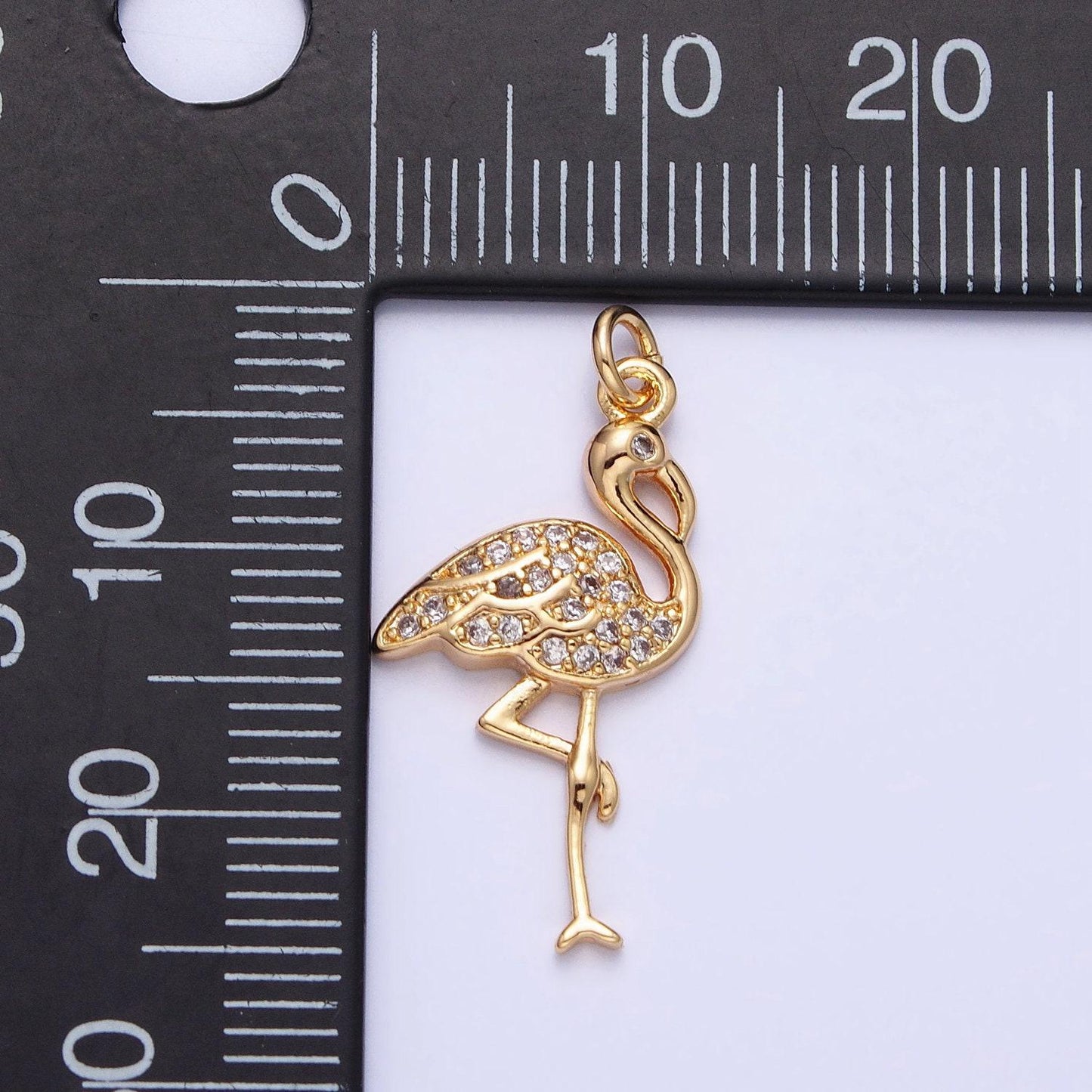 Mini gold flamingo charm silver micro pave bird zoo pendant ac731 ac732