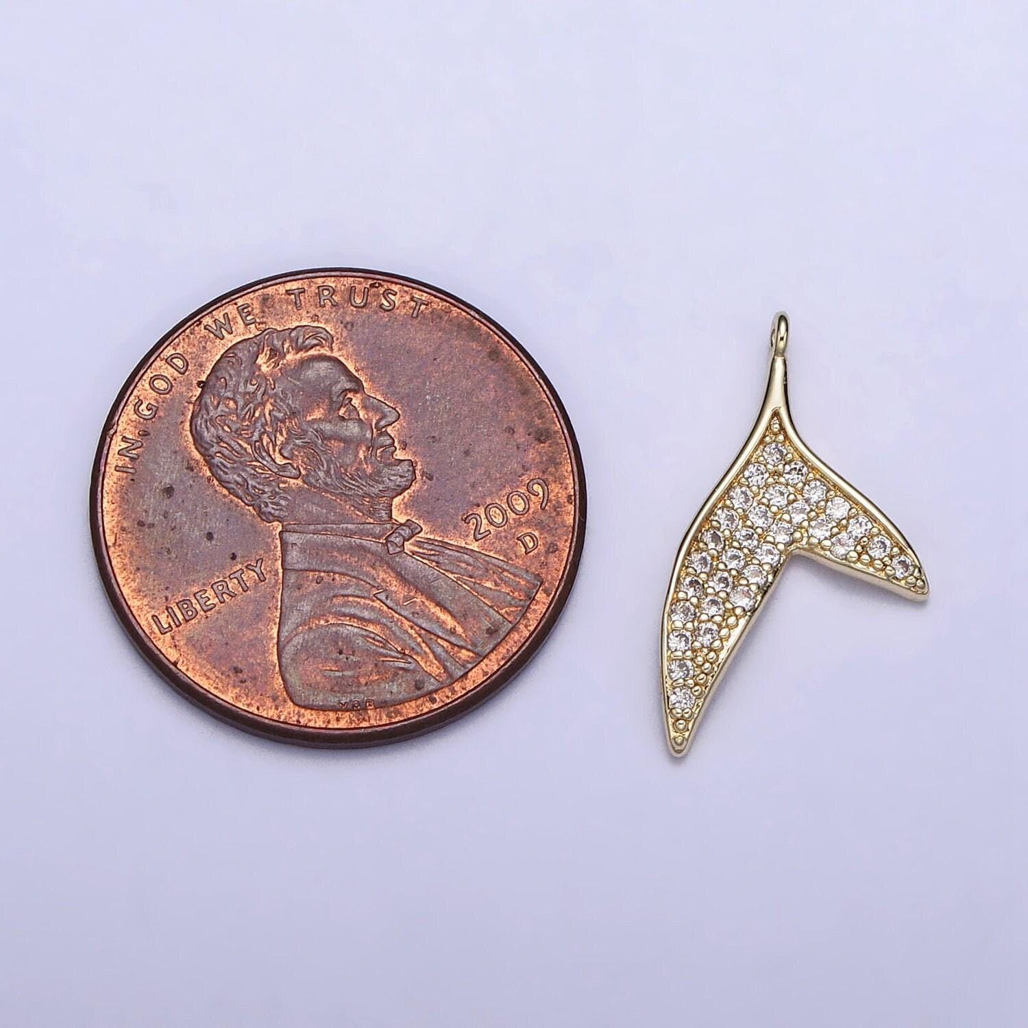 Cubic 14k gold filled whale tail charms, micro pave mermaid tail charm, animal charms, dolphin tail pendants for bracelet necklace ac727