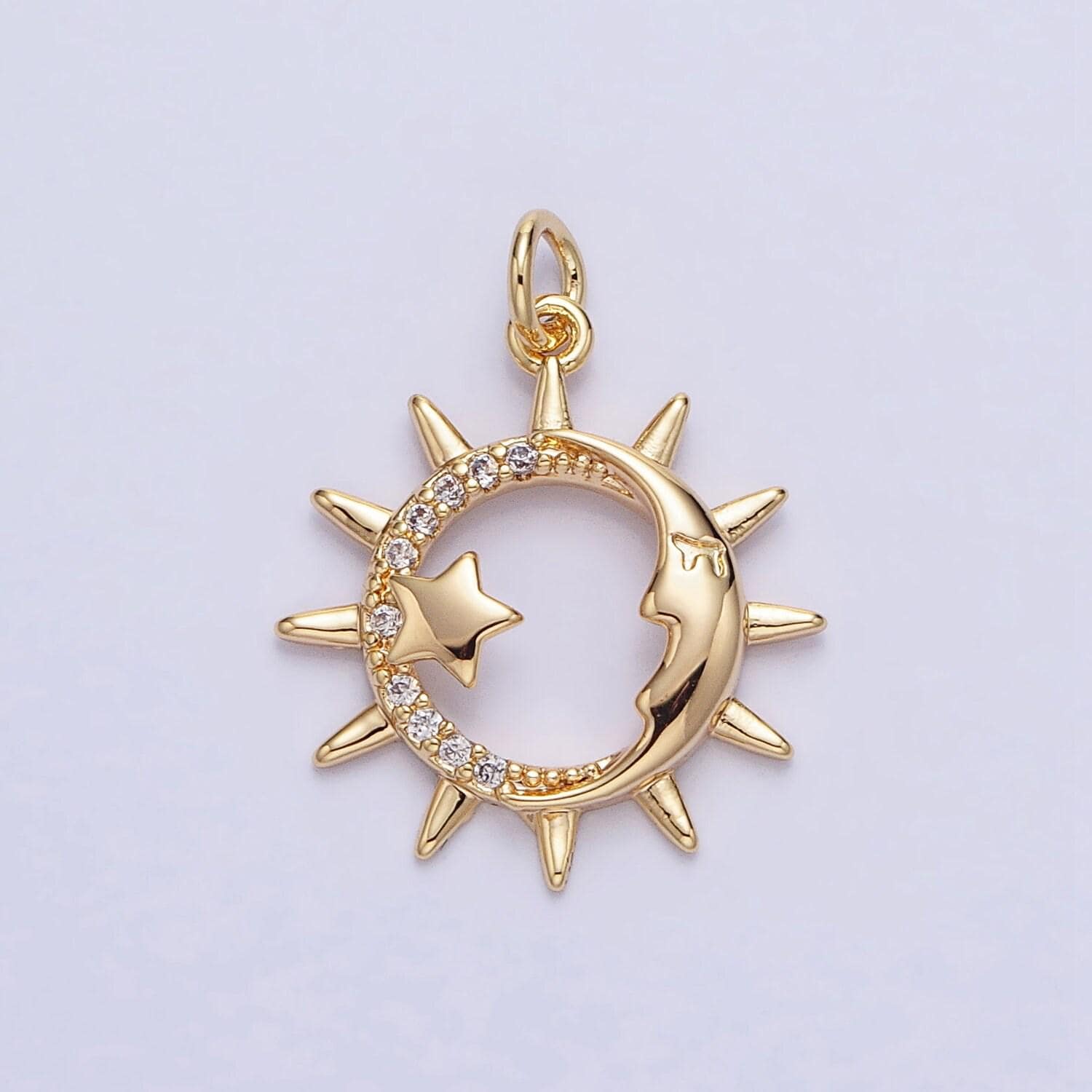 Dainty sun burst clear clearcubic zirconia charm pendant cz star celestial charm bracelet necklace earring supply ac711