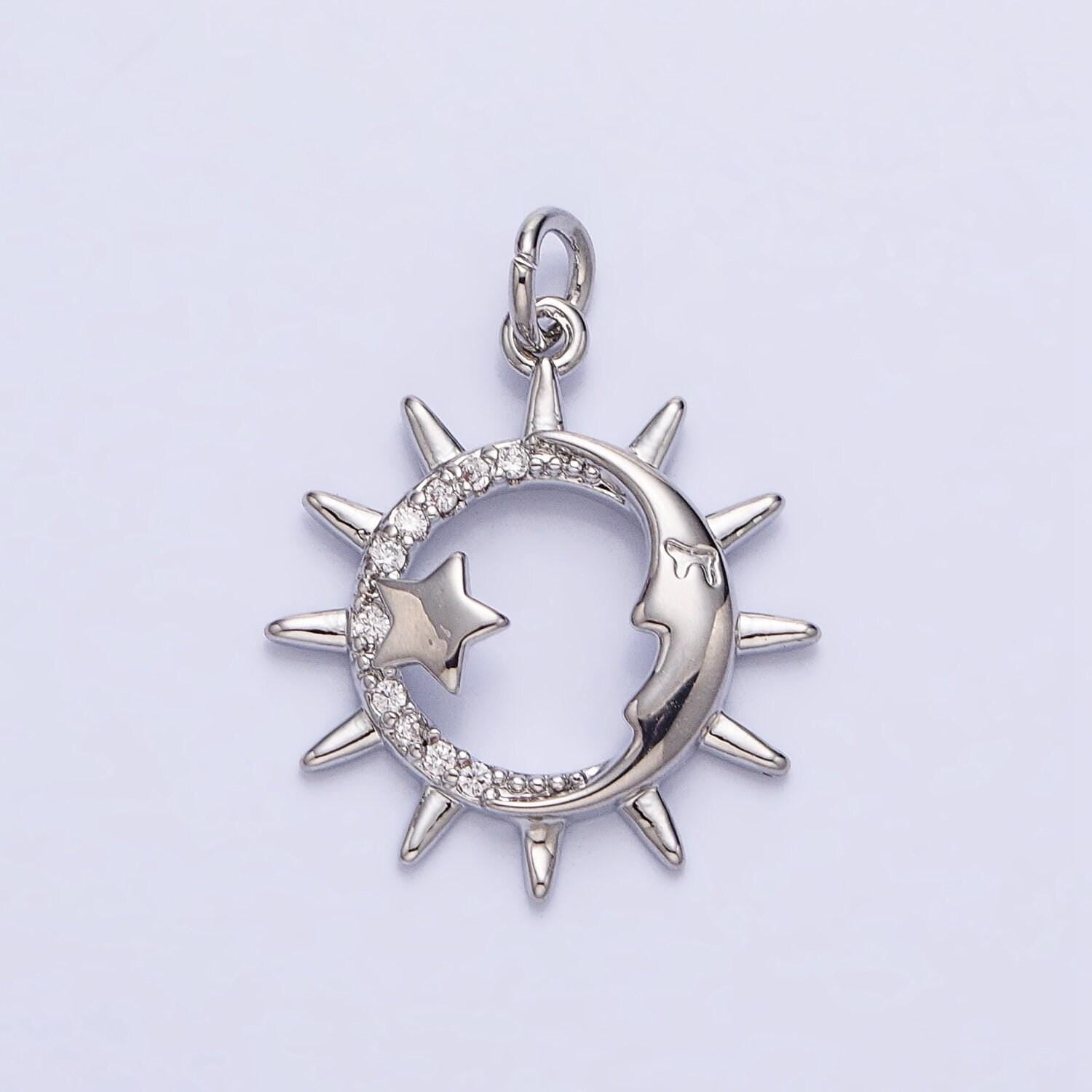 Dainty sun burst clear clearcubic zirconia charm pendant cz star celestial charm bracelet necklace earring supply ac711