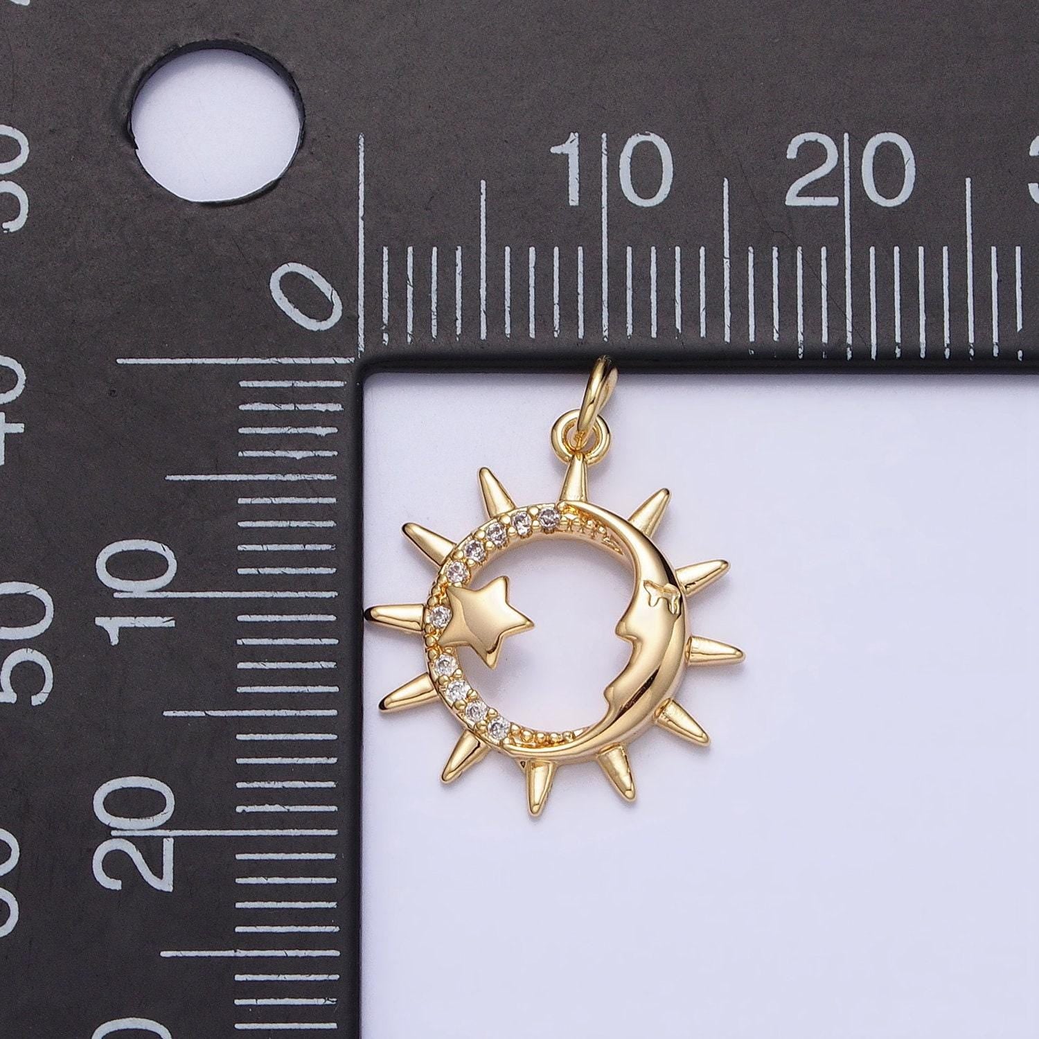 Dainty sun burst clear clearcubic zirconia charm pendant cz star celestial charm bracelet necklace earring supply ac711