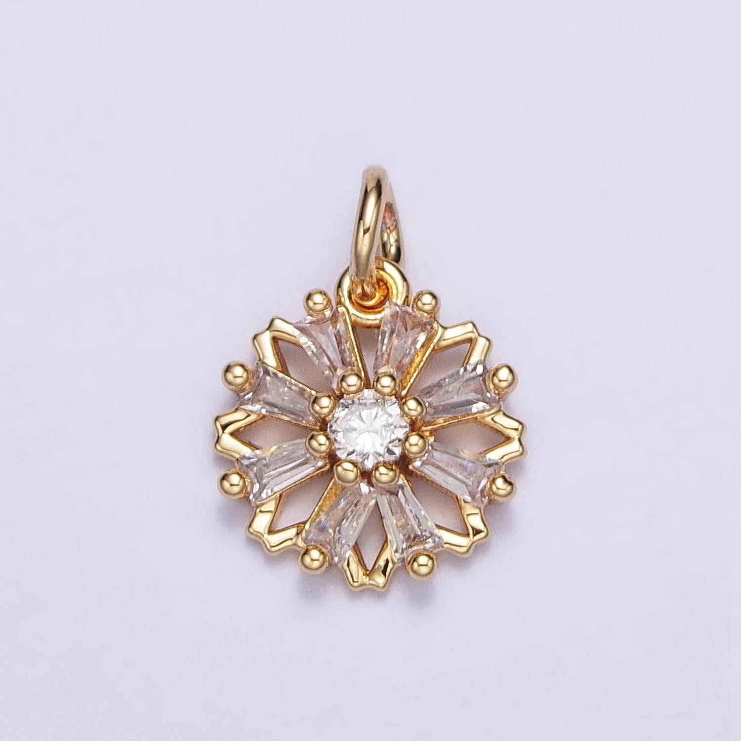Luxury elegant flower cz charm mini gold, silver clear baguette cubic zirconia add-on charm | ac701 ac702