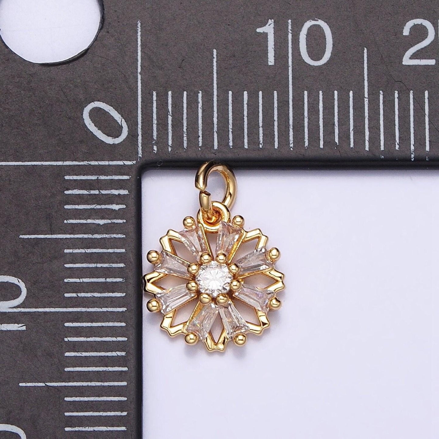 Luxury elegant flower cz charm mini gold, silver clear baguette cubic zirconia add-on charm | ac701 ac702