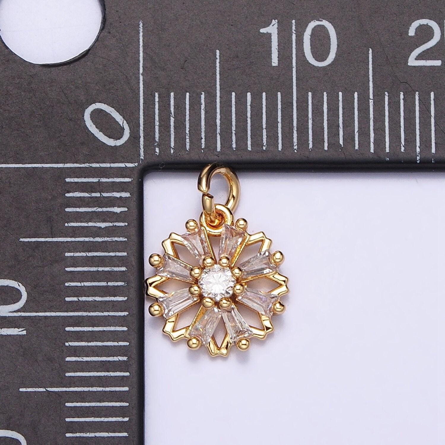 Luxury elegant flower cz charm mini gold, silver clear baguette cubic zirconia add-on charm | ac701 ac702