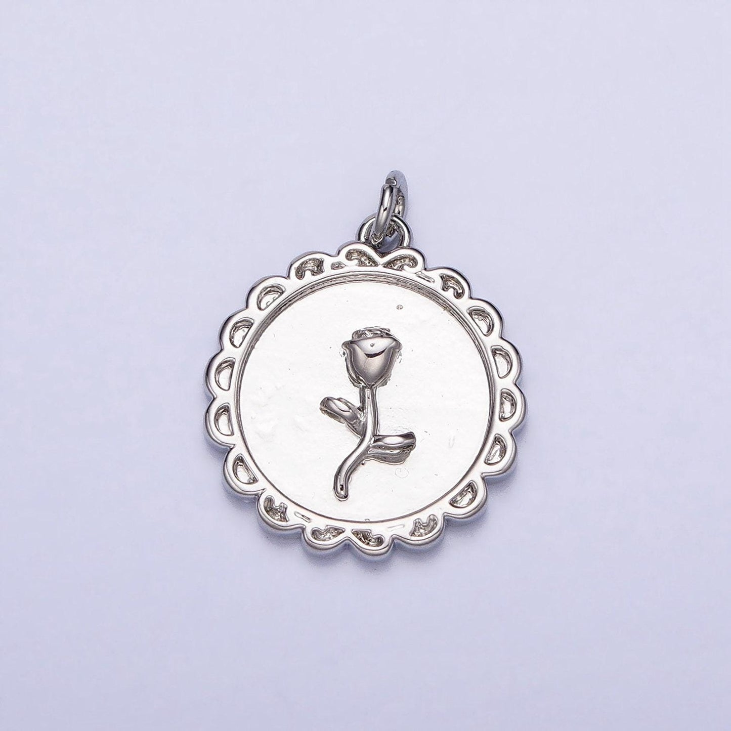 Mini gold rose charm in decorated circle round frame for add on charm belle flower charm ac687