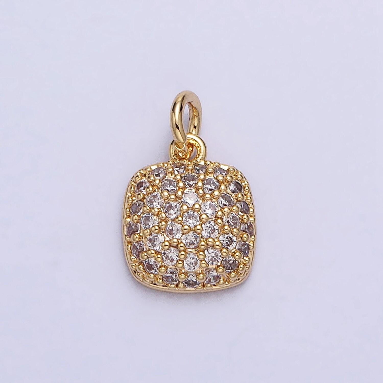 Mini gold, silver square rounded micro paved cz add-on charm for necklace bracelet earring component | ac683 ac684