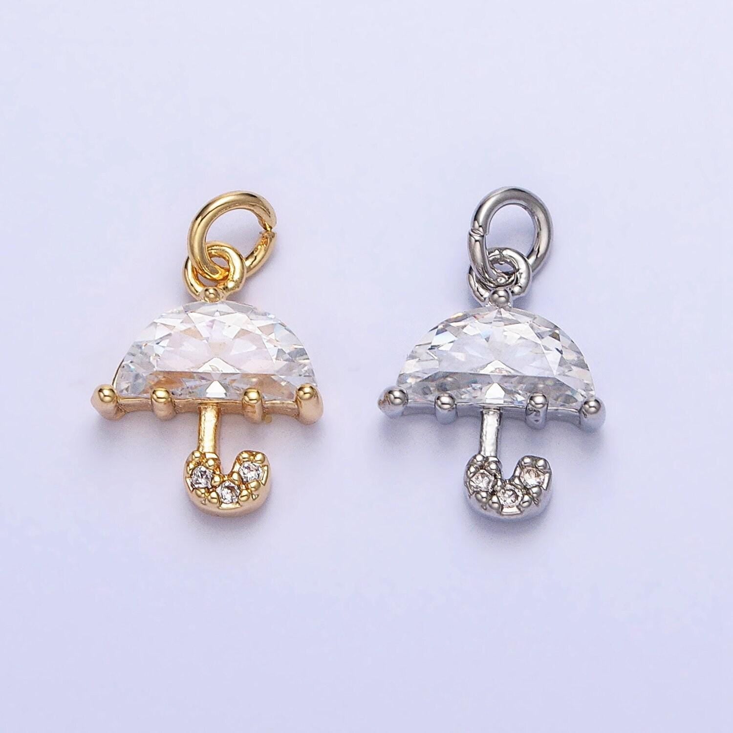 Mini 16k gold plated umbrella with cz micro pave pendant | diy fashion jewelry charm add on necklace bracelet earring ac679