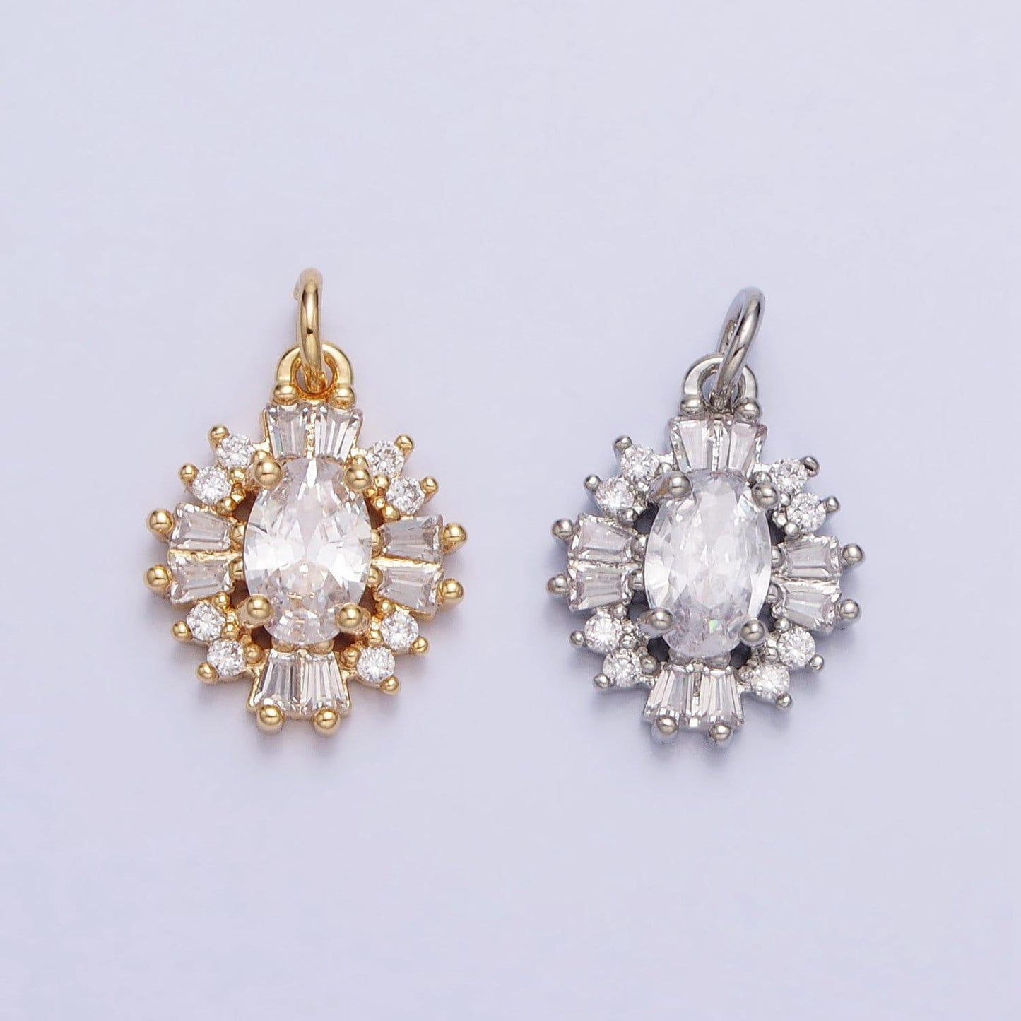 Luxury elegant cz charm mini gold, silver clear oval baguette cubic zirconia add-on charm | ac677 ac678