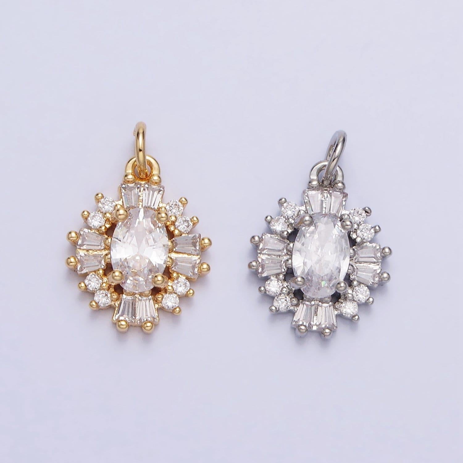 Luxury elegant cz charm mini gold, silver clear oval baguette cubic zirconia add-on charm | ac677 ac678