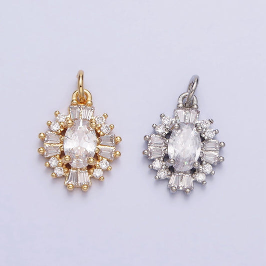 Luxury elegant cz charm mini gold, silver clear oval baguette cubic zirconia add-on charm | ac677 ac678