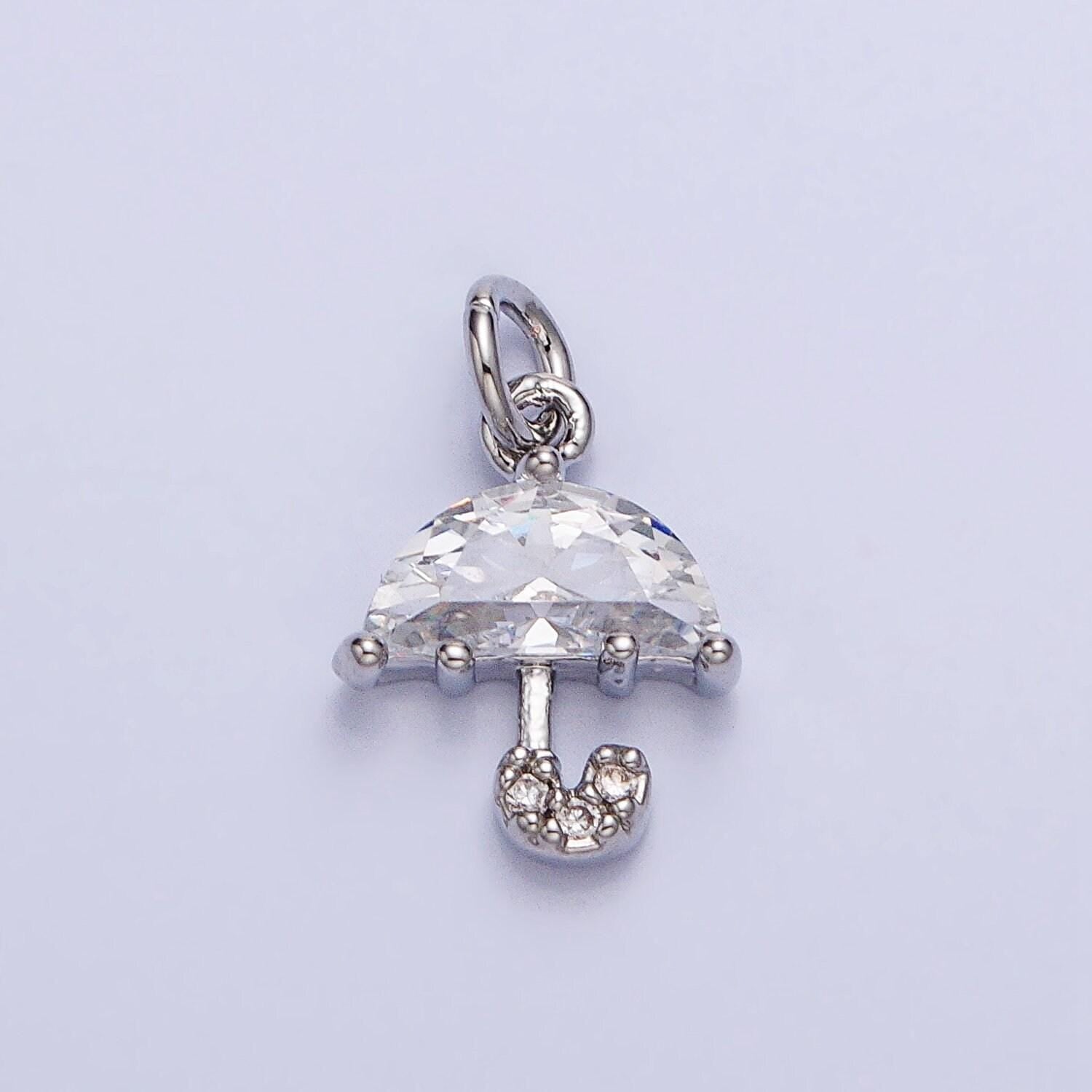 Mini 16k gold plated umbrella with cz micro pave pendant | diy fashion jewelry charm add on necklace bracelet earring ac679