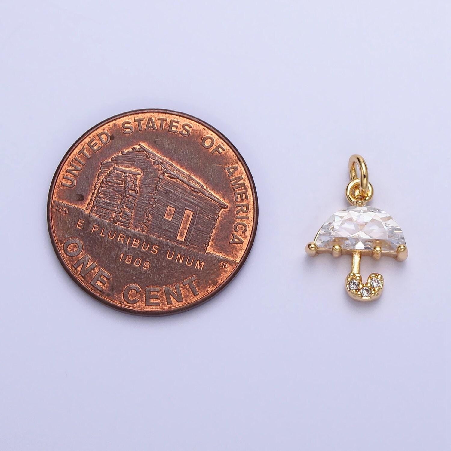 Mini 16k gold plated umbrella with cz micro pave pendant | diy fashion jewelry charm add on necklace bracelet earring ac679