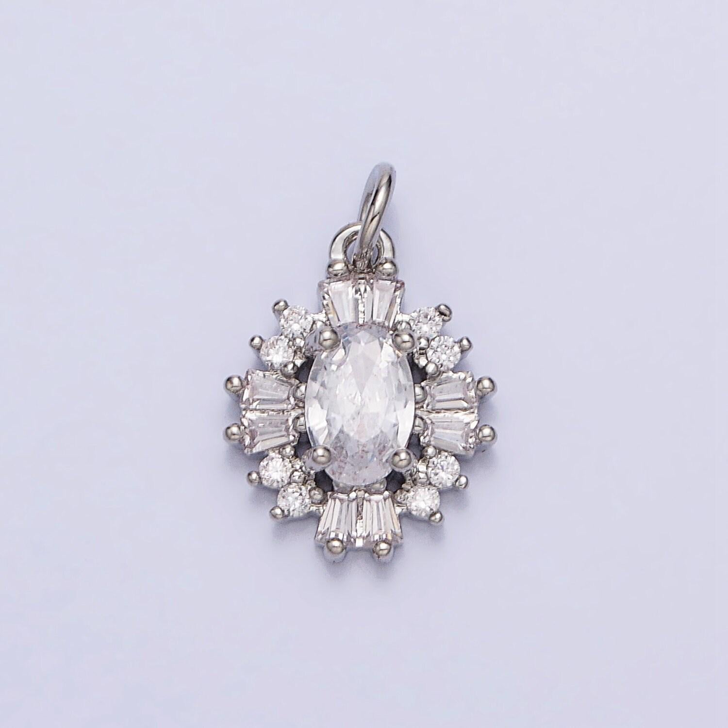 Luxury elegant cz charm mini gold, silver clear oval baguette cubic zirconia add-on charm | ac677 ac678