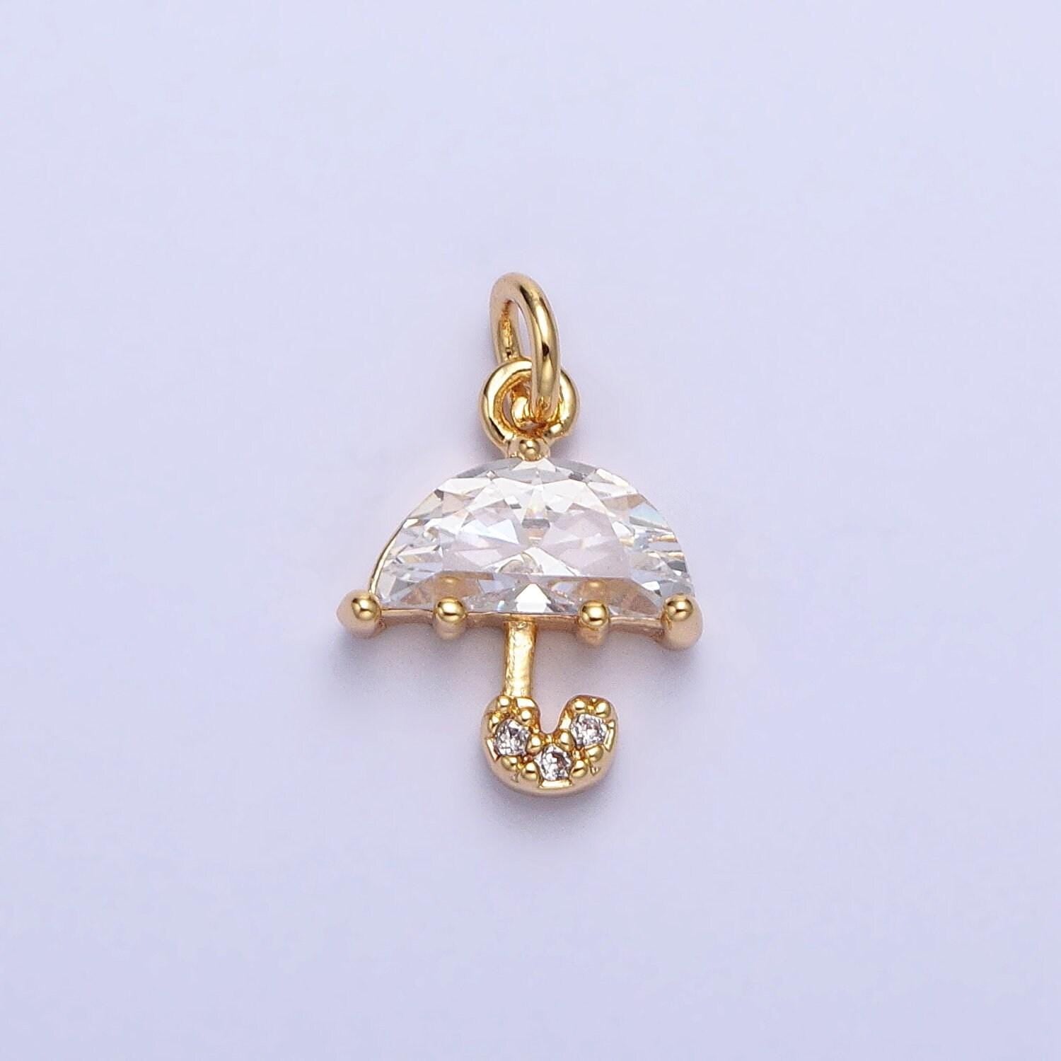 Mini 16k gold plated umbrella with cz micro pave pendant | diy fashion jewelry charm add on necklace bracelet earring ac679