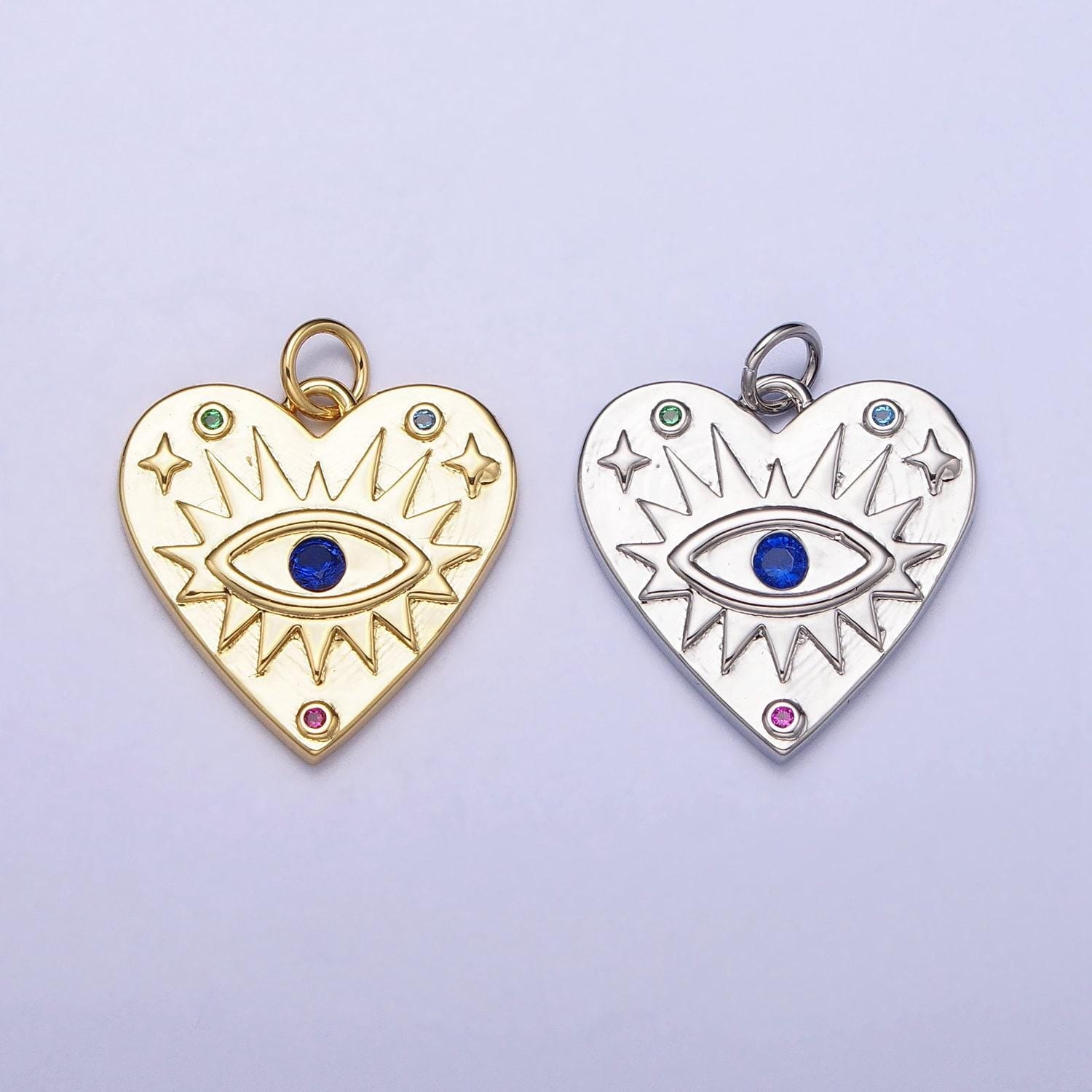 Mini heart evil eye charm gold plated over brass blue eye cz pendant for amulet jewelry pendant necklace bracelet earring supply ac668