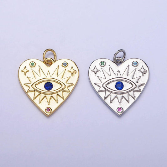 Mini heart evil eye charm gold plated over brass blue eye cz pendant for amulet jewelry pendant necklace bracelet earring supply ac668