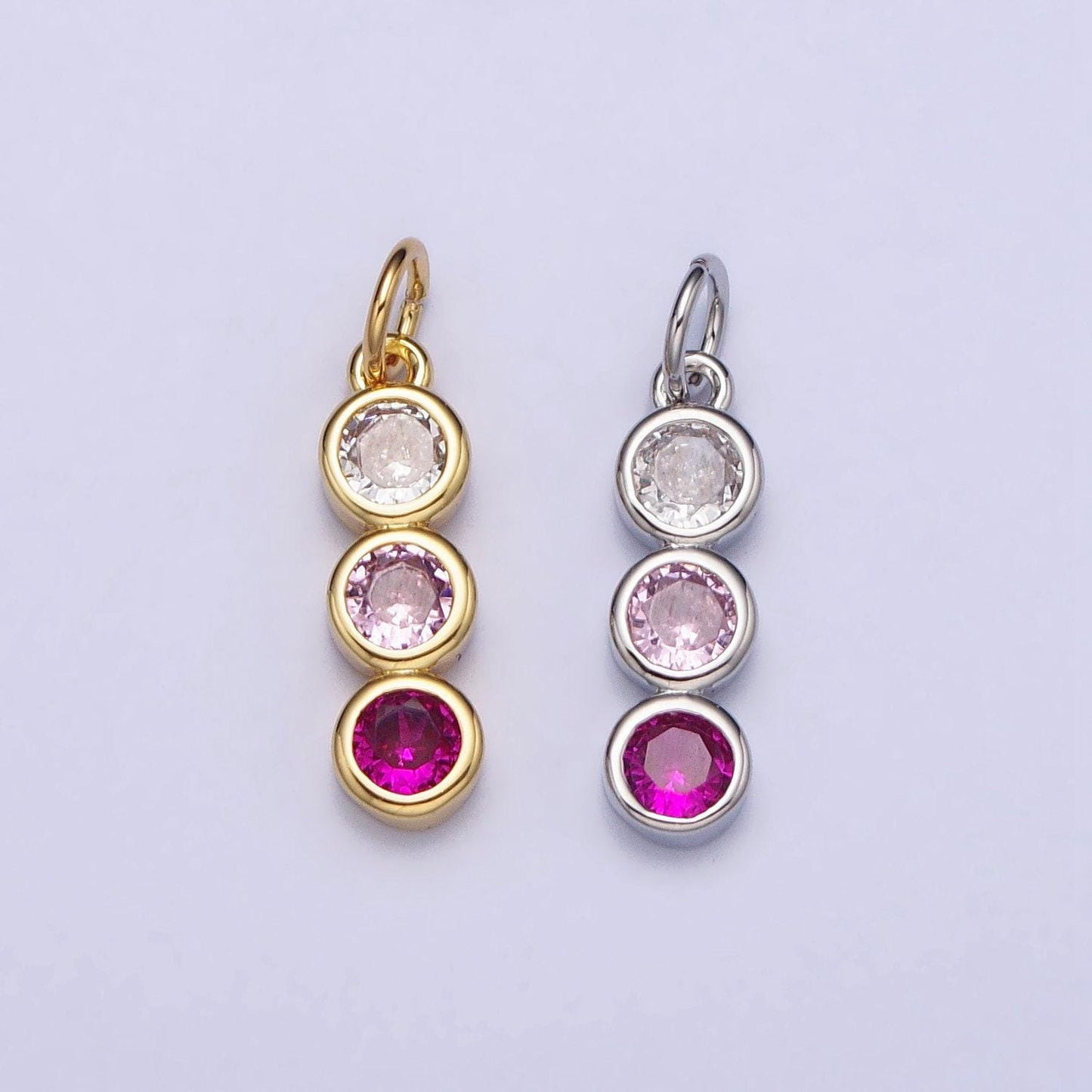 Mini three little stone charm cubic zirconia for add on charm bezel cut charm ac662 ac663