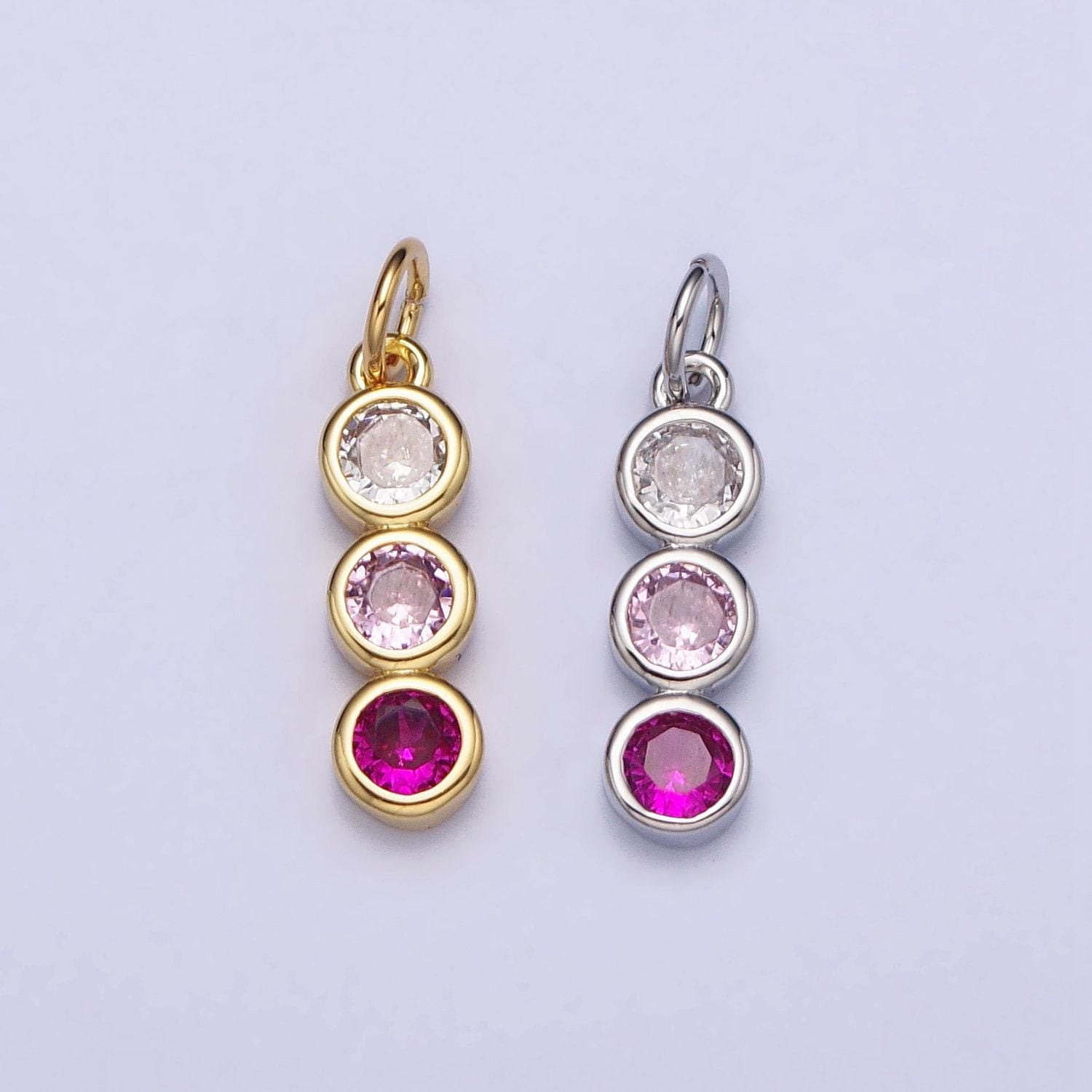 Mini three little stone charm cubic zirconia for add on charm bezel cut charm ac662 ac663