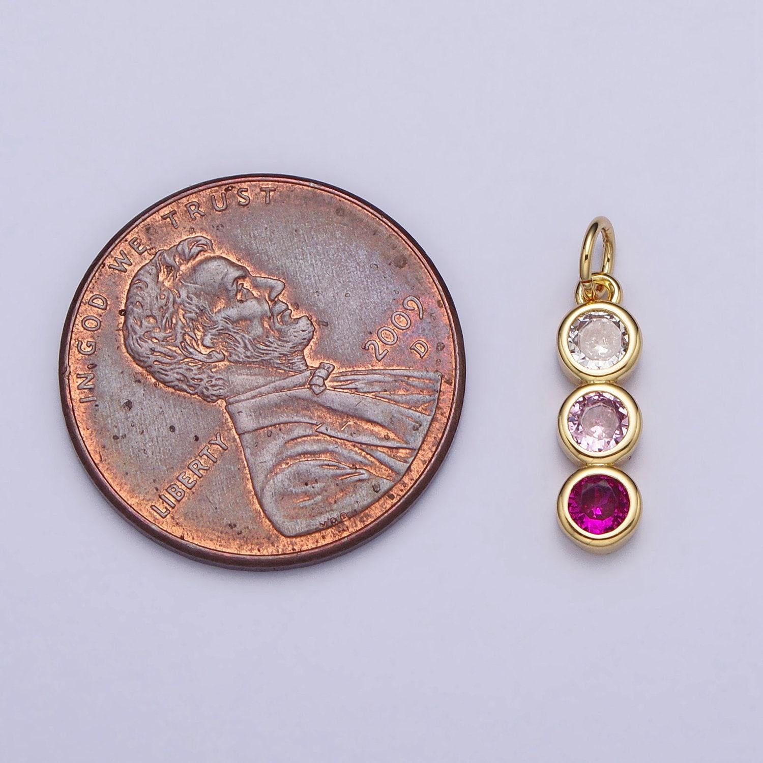 Mini three little stone charm cubic zirconia for add on charm bezel cut charm ac662 ac663