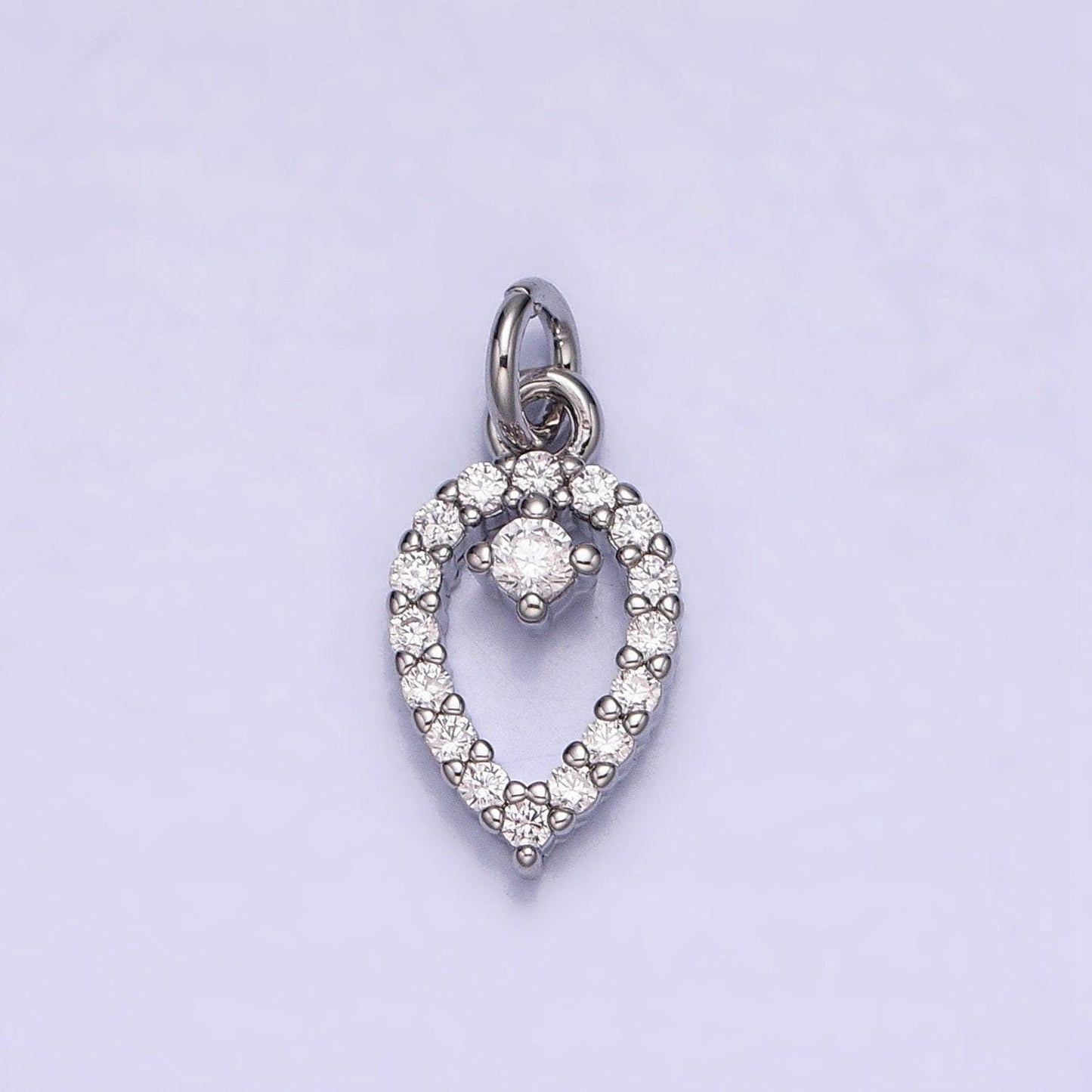 Dainty clear micro paved cz teardrop mini open add-on charm in gold & silver rain drop tear drop geometric charm | ac639 ac640
