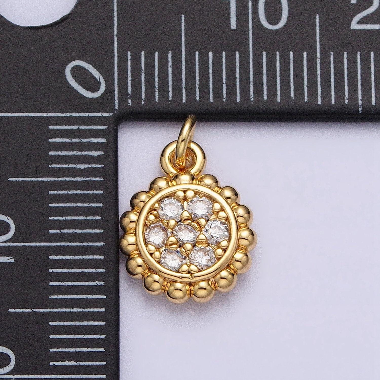 Mini sun pendant, celestial cubic charm, jewelry supply beaded charm 18k gold filled finding for necklace bracelet supply ac605