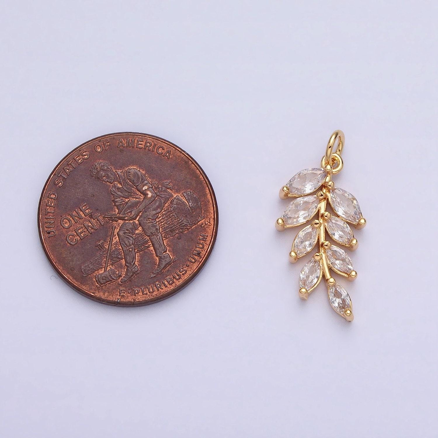 Mini marquise cz gold plated olive branch leaf charm, earring supplies, necklace, bracelet, jewelry pendant charms ac-606
