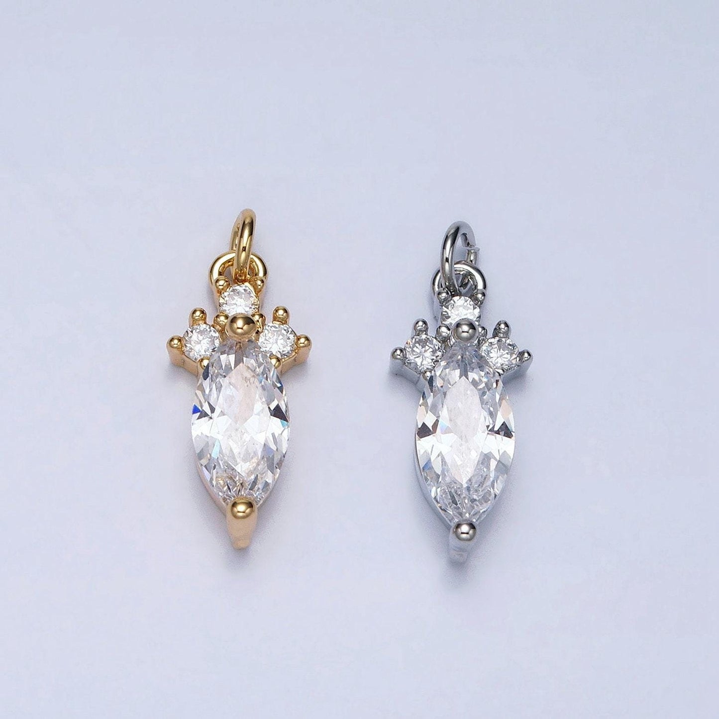 Gold clear marquise cubic zirconia 18x7mm charm for add on charm earring bracelet necklace component | ac611