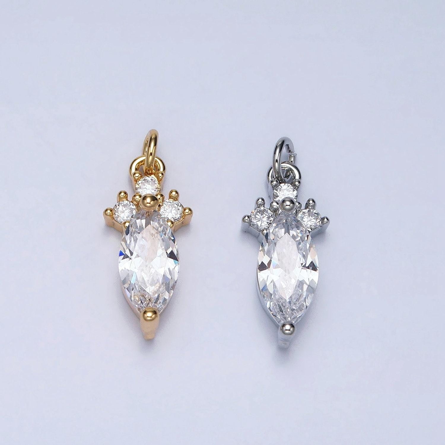 Gold clear marquise cubic zirconia 18x7mm charm for add on charm earring bracelet necklace component | ac611