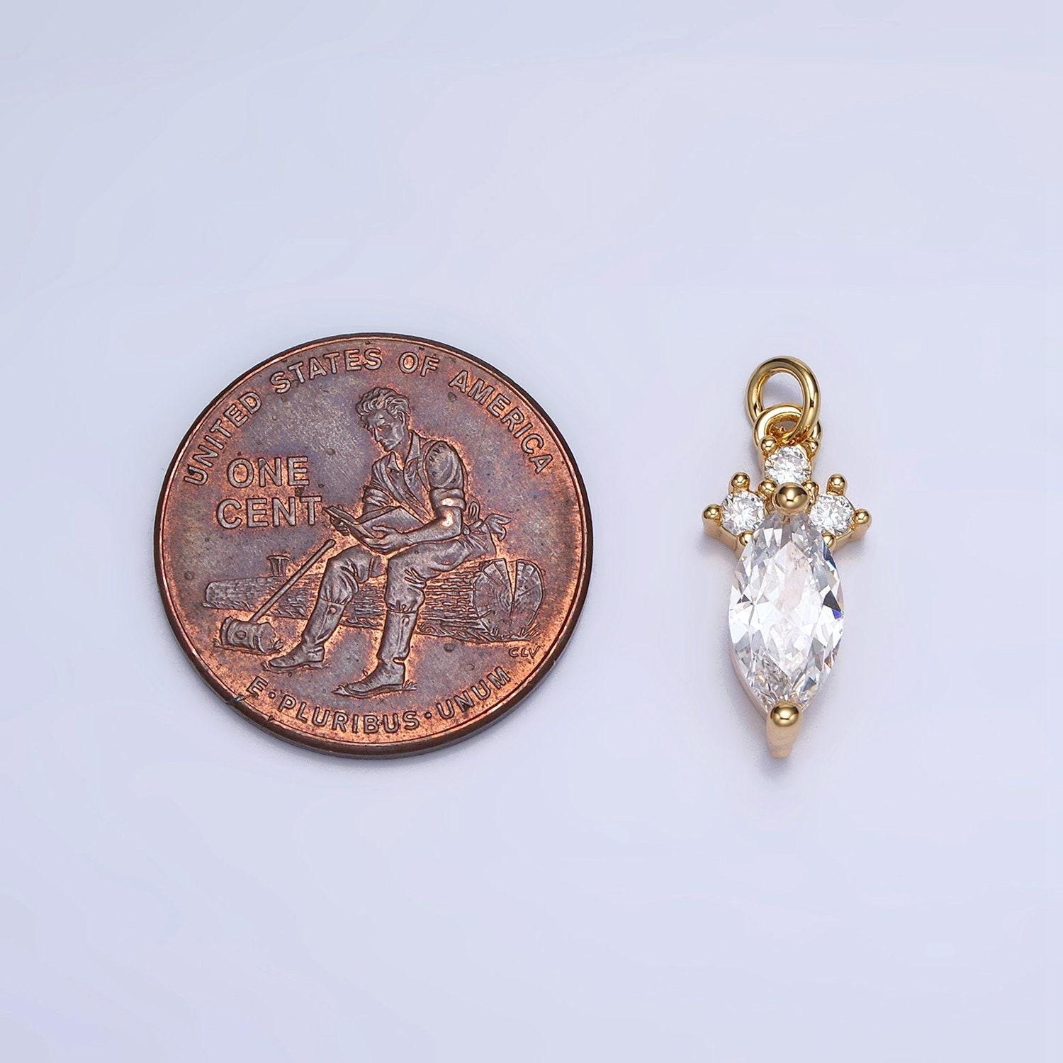 Gold clear marquise cubic zirconia 18x7mm charm for add on charm earring bracelet necklace component | ac611