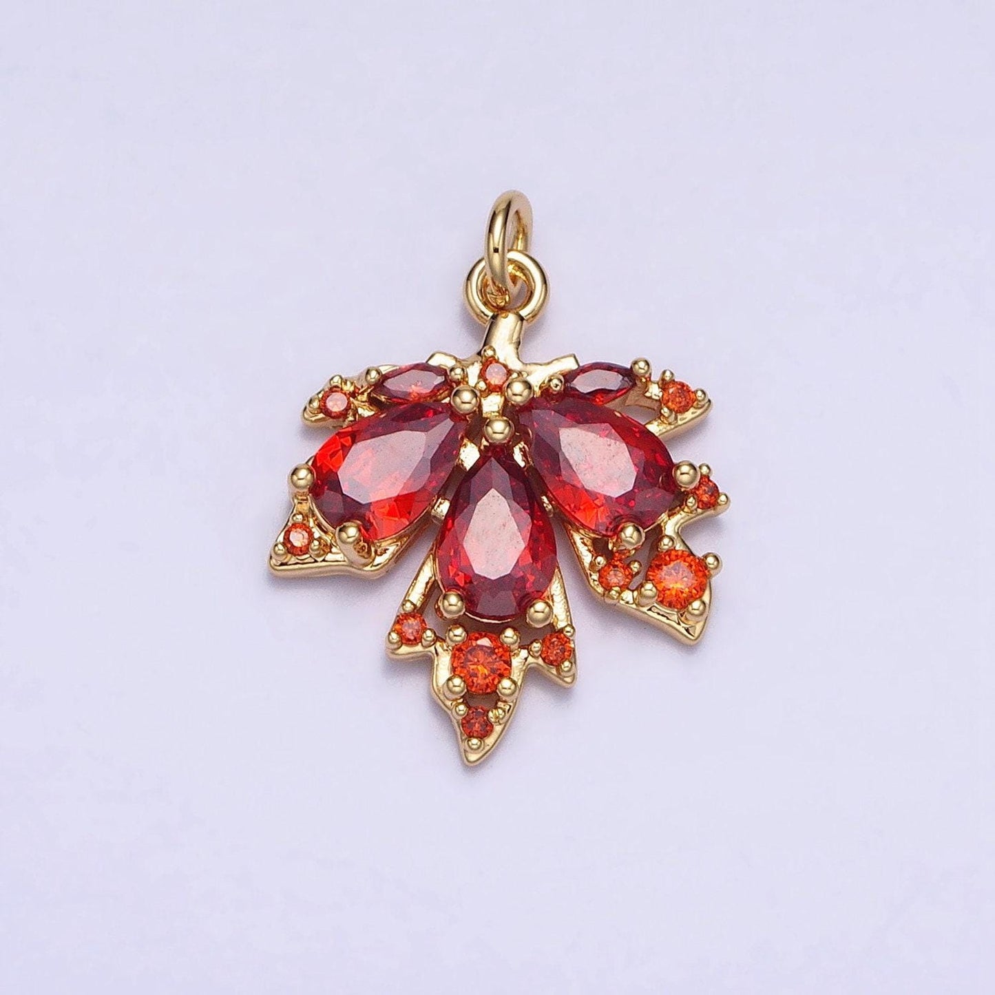 Red green cubic silver gold maple leaf pendant, minimalistic 16k gold filled autumn fall winter leaf maple leaves charm | ac600