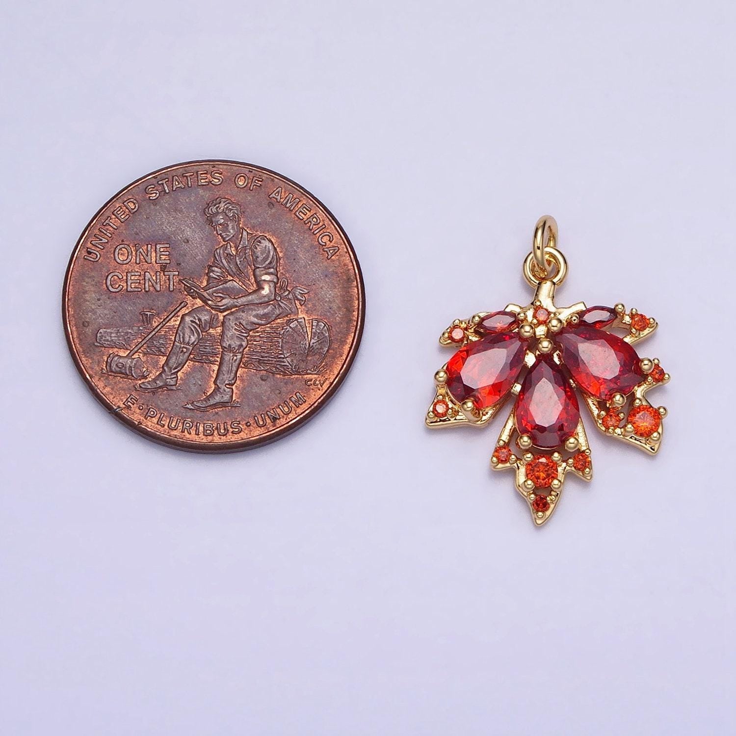 Red green cubic silver gold maple leaf pendant, minimalistic 16k gold filled autumn fall winter leaf maple leaves charm | ac600