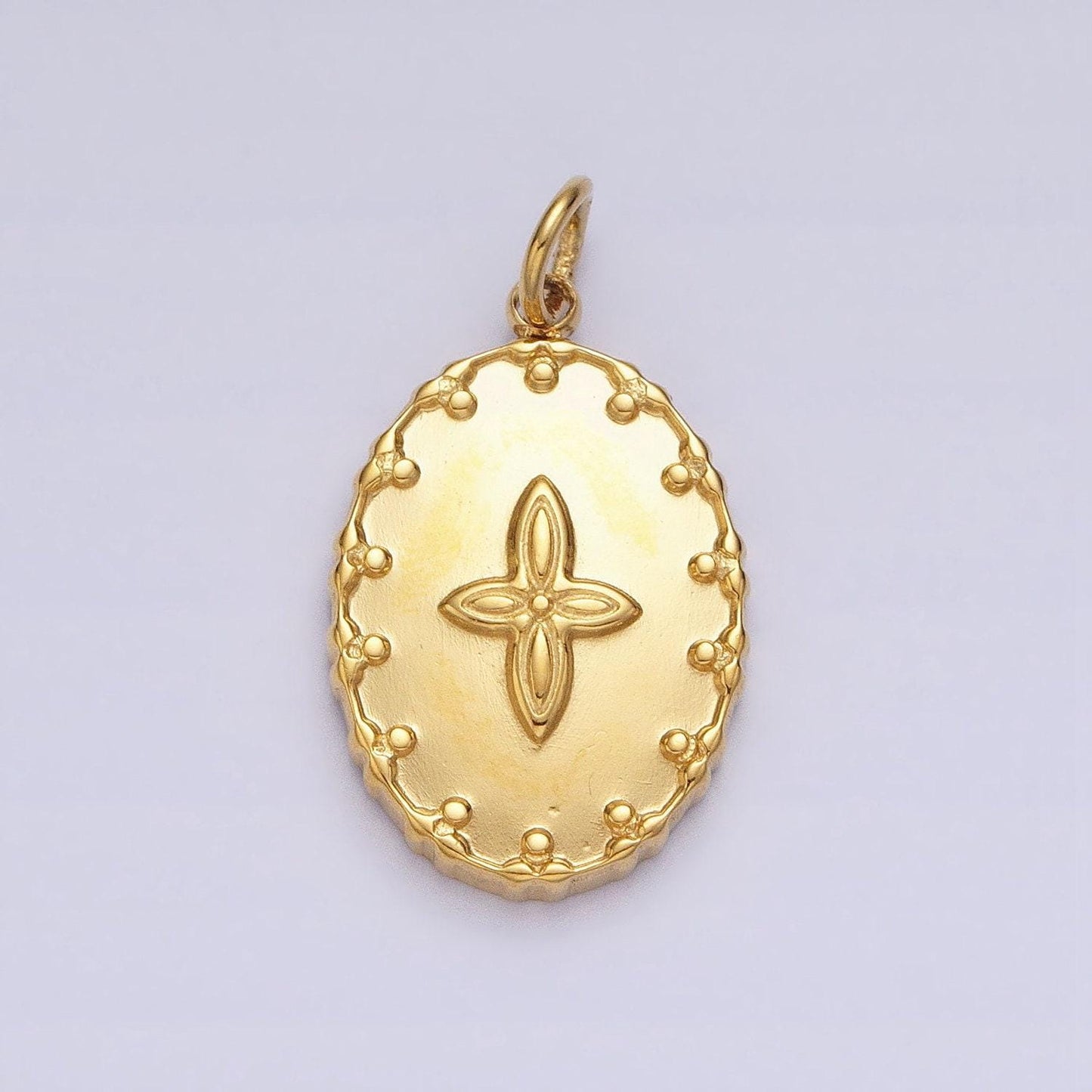 Gold filled four-leaf petal flower artisan oval add-on charm in gold & silver | ac595 ac596