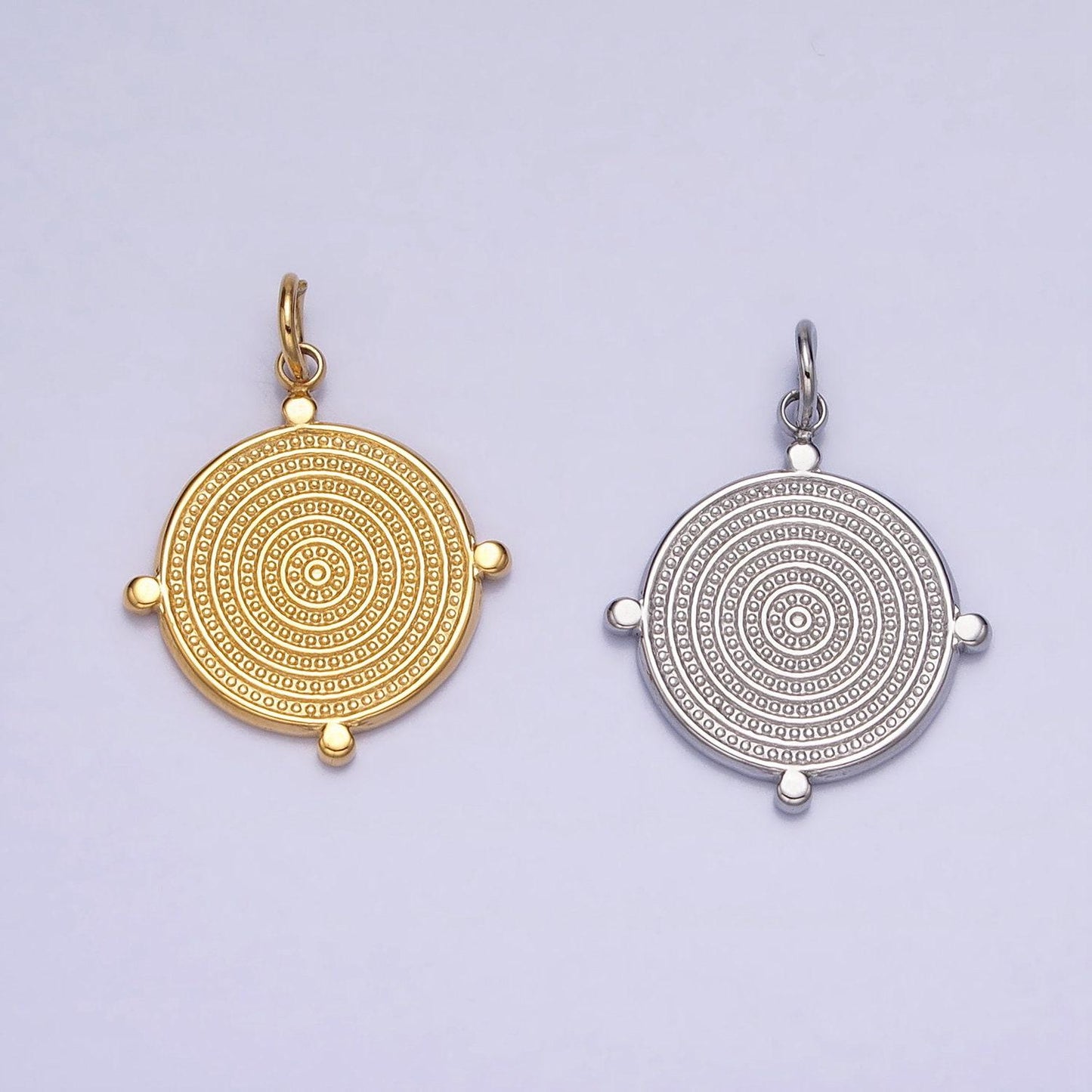 24k gold filled textured round dotted outline charm in gold & silver | ac593 ac594
