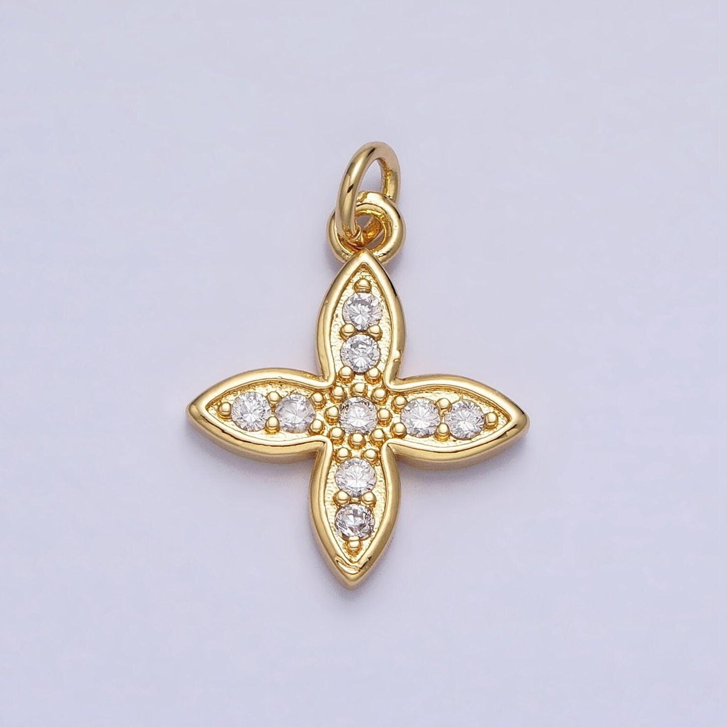 24k gold filled cz 20mm four-leaf petal flower micro paved mini add-on charm | ac588