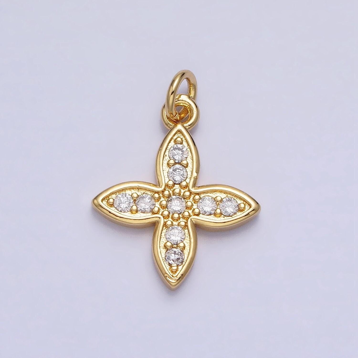 24k gold filled cz 20mm four-leaf petal flower micro paved mini add-on charm | ac588