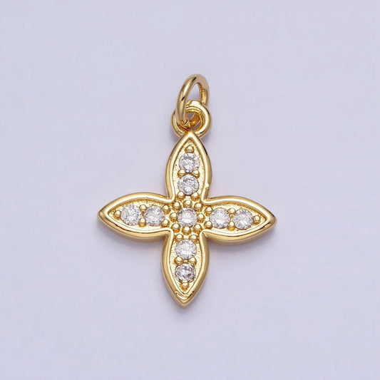 24k gold filled cz 20mm four-leaf petal flower micro paved mini add-on charm | ac588