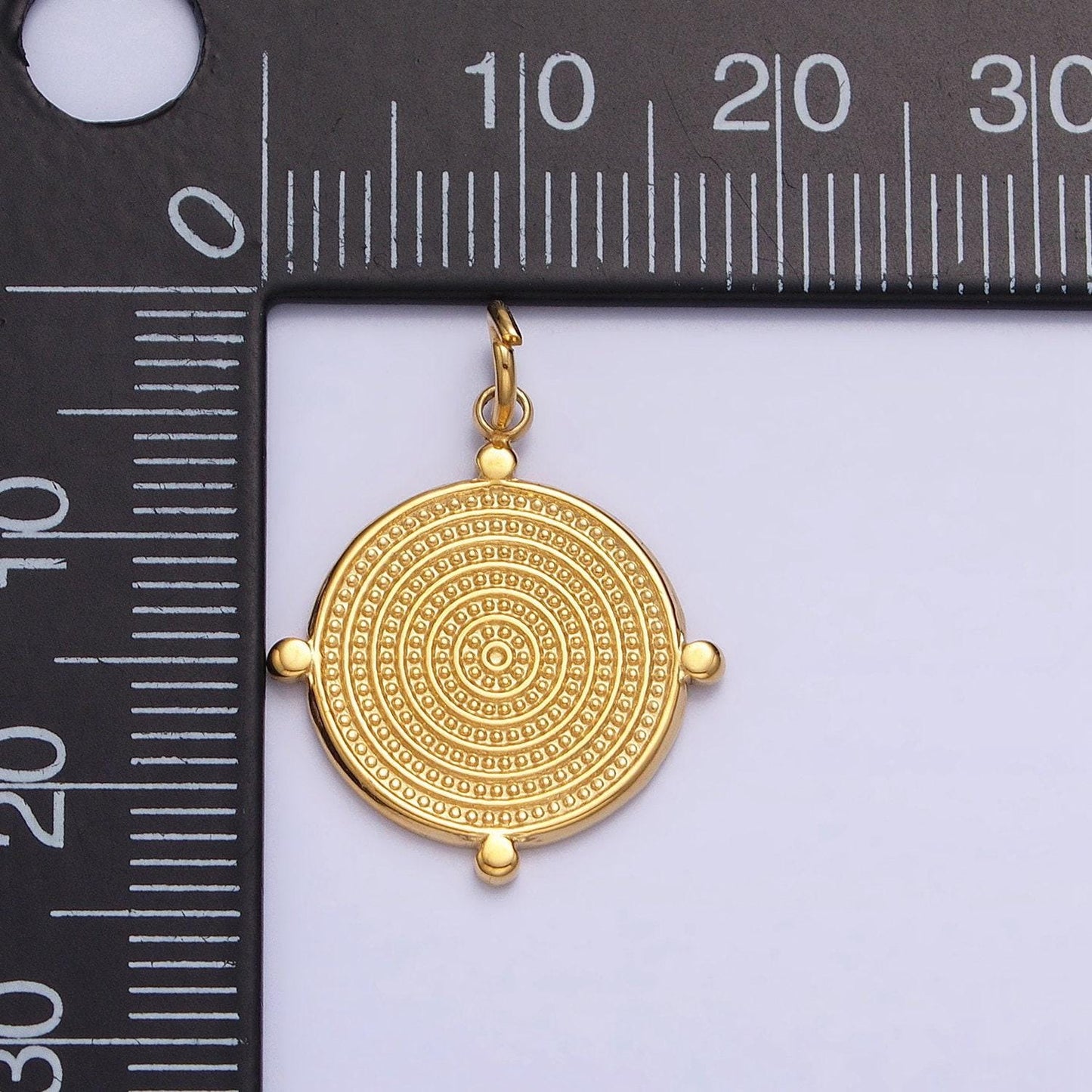 24k gold filled textured round dotted outline charm in gold & silver | ac593 ac594