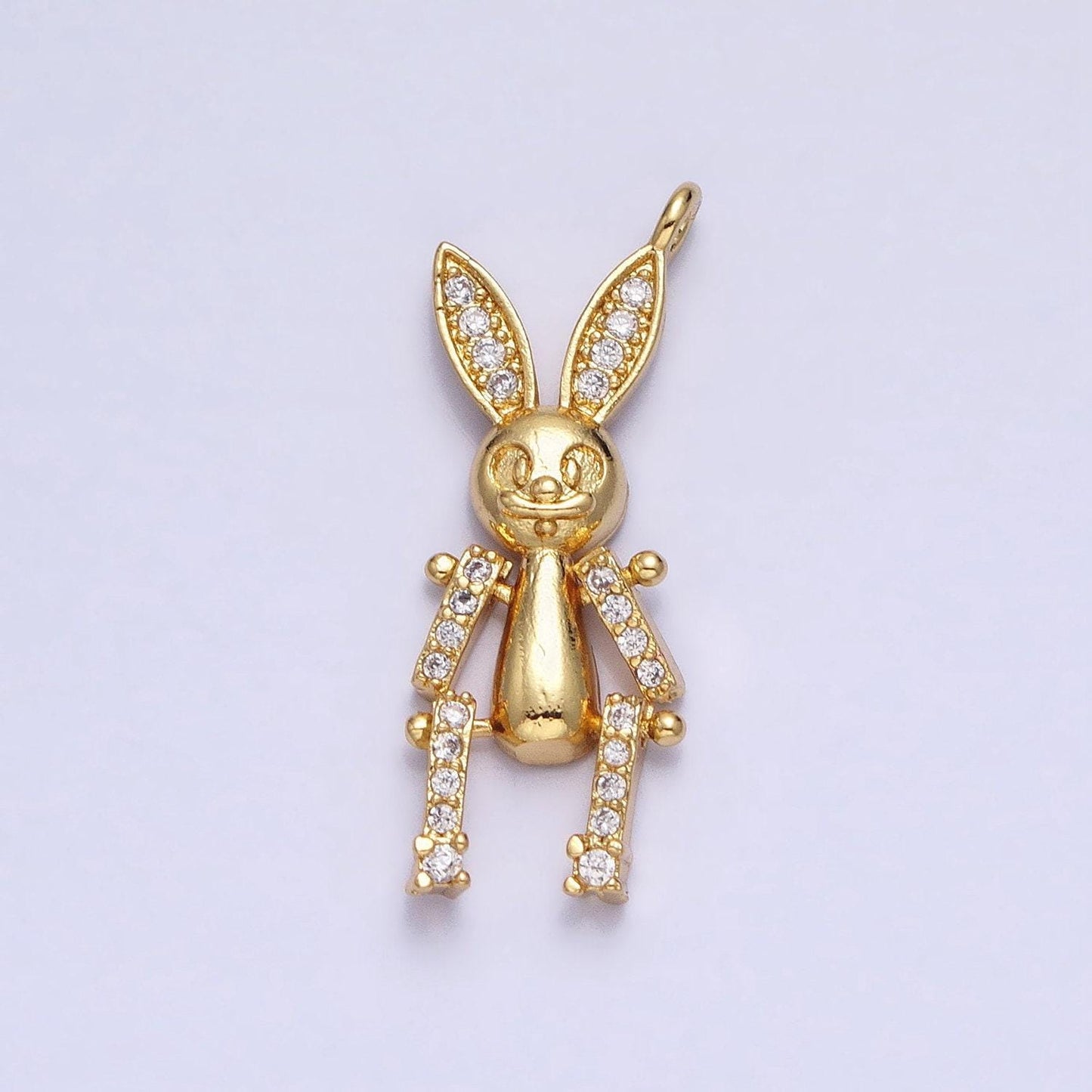 Mini gold rabbit pendant charm with cz stones for bunny easter spring inspired ac587