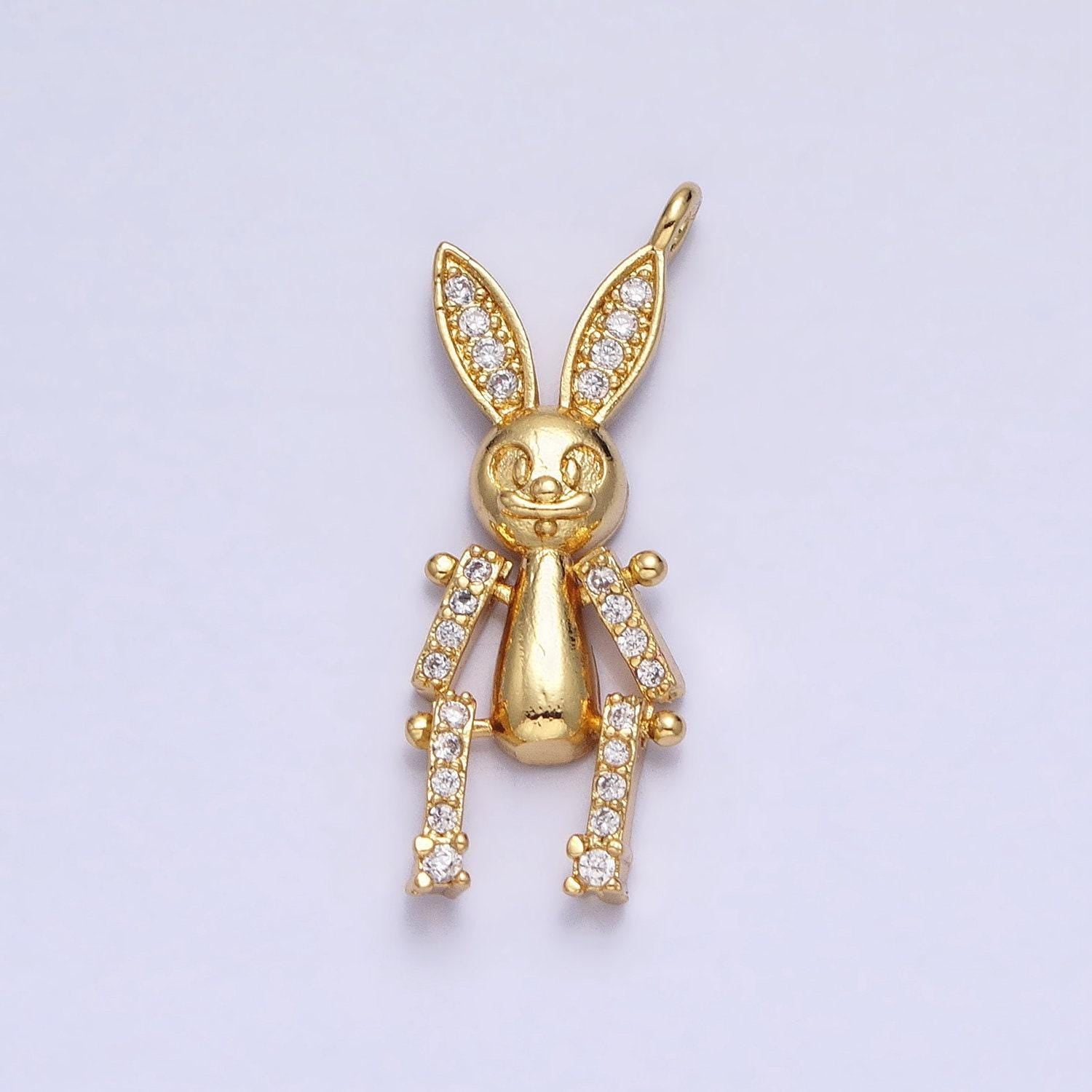 Mini gold rabbit pendant charm with cz stones for bunny easter spring inspired ac587