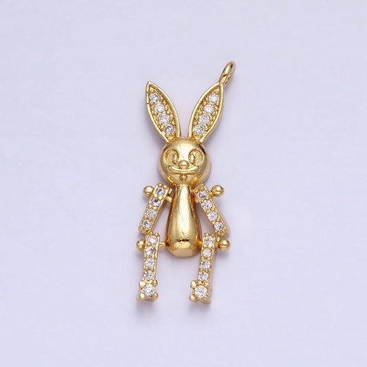Mini gold rabbit pendant charm with cz stones for bunny easter spring inspired ac587