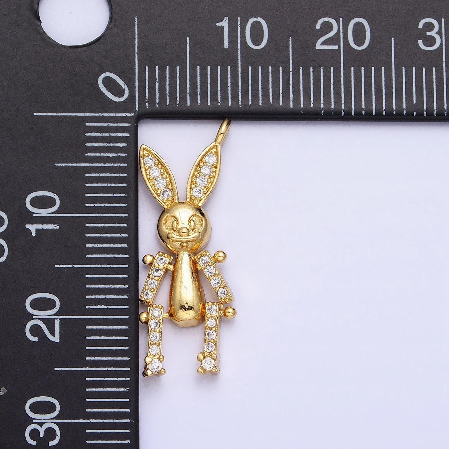 Mini gold rabbit pendant charm with cz stones for bunny easter spring inspired ac587