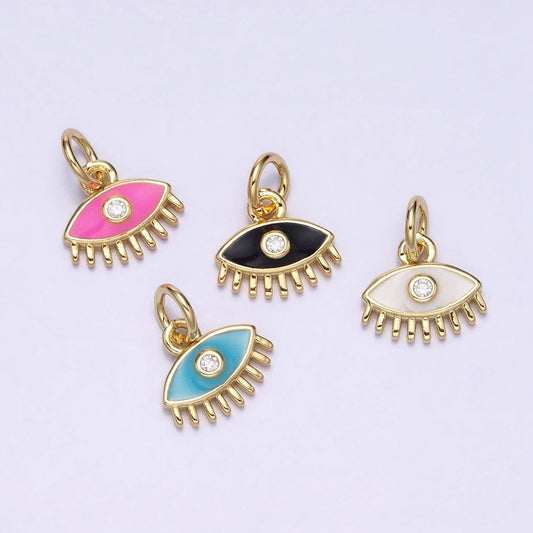14k gold filled evil eye pendant in blue pink white black enamel | diy fashion jewelry charm add on necklace bracelet earring | ac560