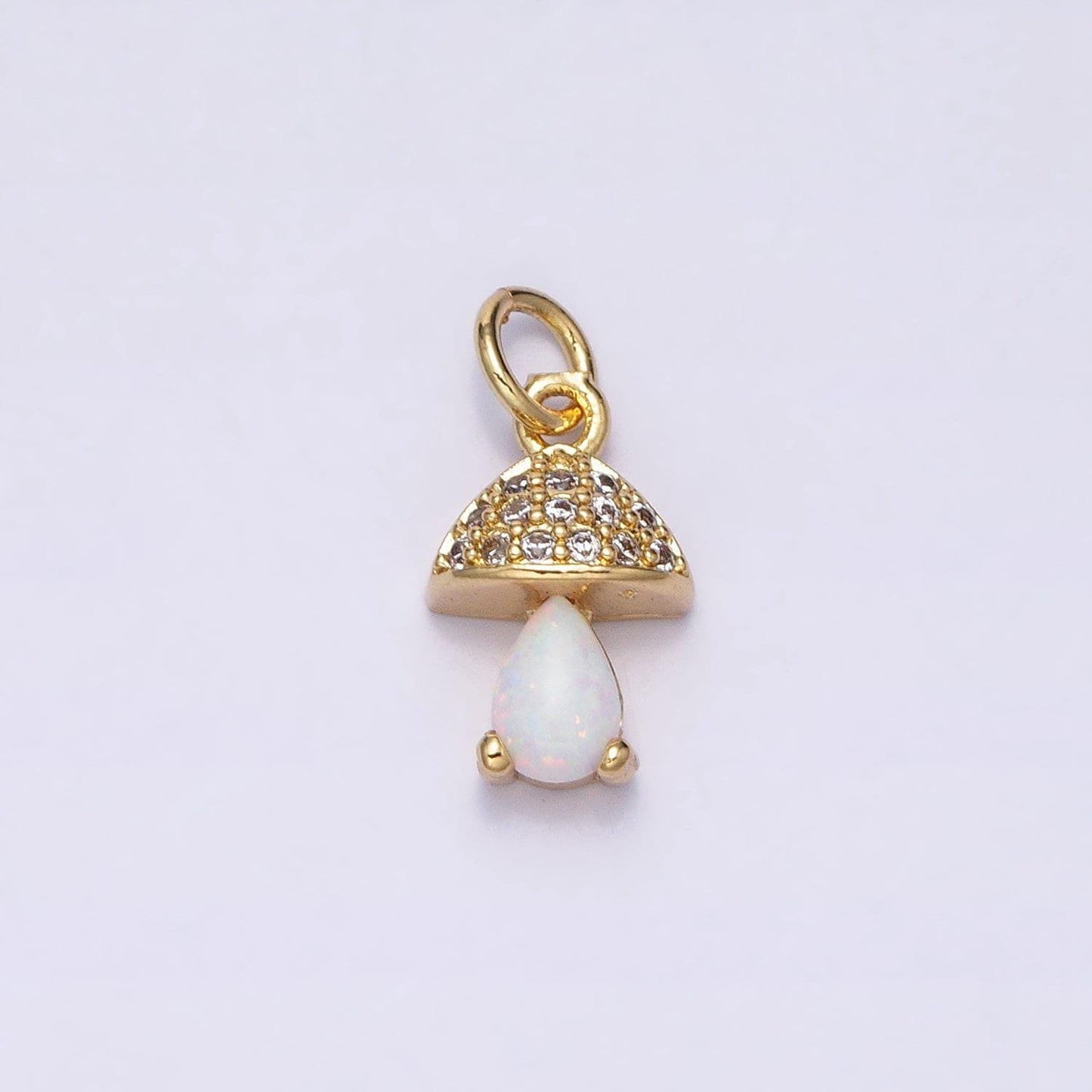Mini mushroom gold filled micro pave charm, cubic zirconia shromie pendant charm, dainty clear pear cut opal charm ac563