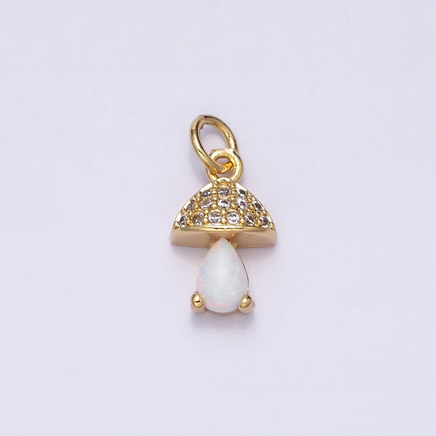 Mini mushroom gold filled micro pave charm, cubic zirconia shromie pendant charm, dainty clear pear cut opal charm ac563
