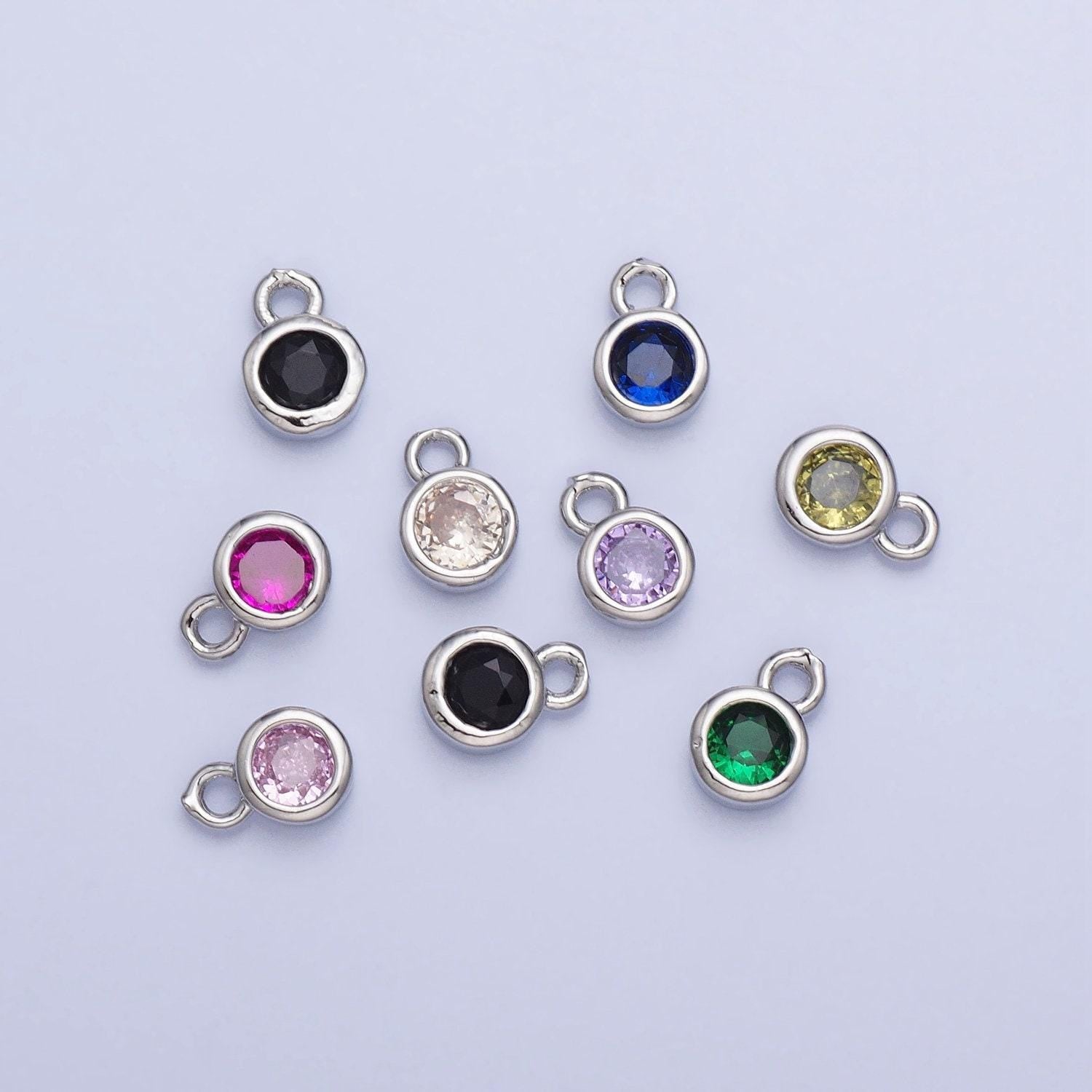 4mm mini silver full brilliant cut cubic zirconia bezel cut charm pendant for add on charm ac432 ac433 ac434 ac435