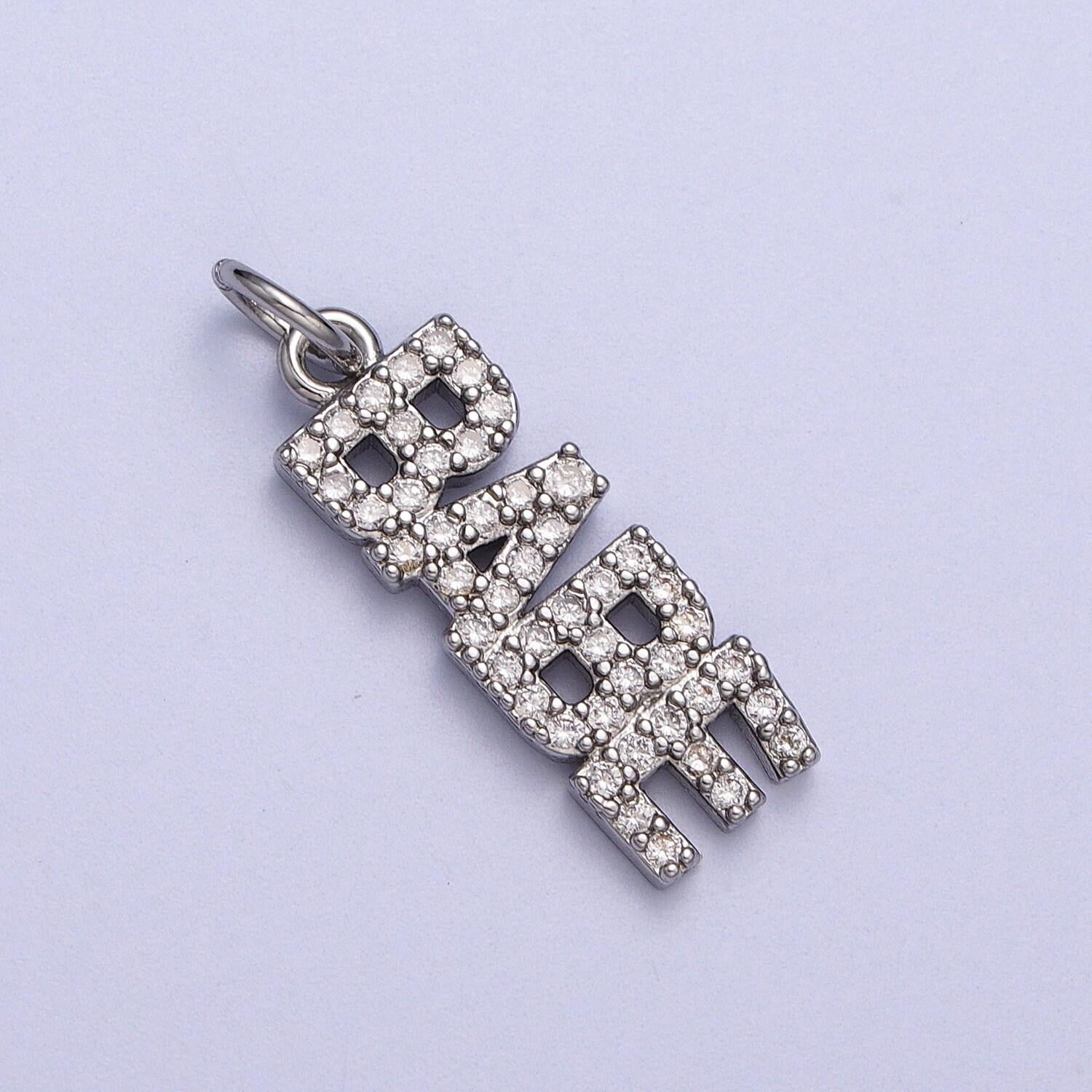 Dainty cubic gold babe charm for bracelet necklace earring component diy jewelry making supply cz word charm minimalist jewelry ac549