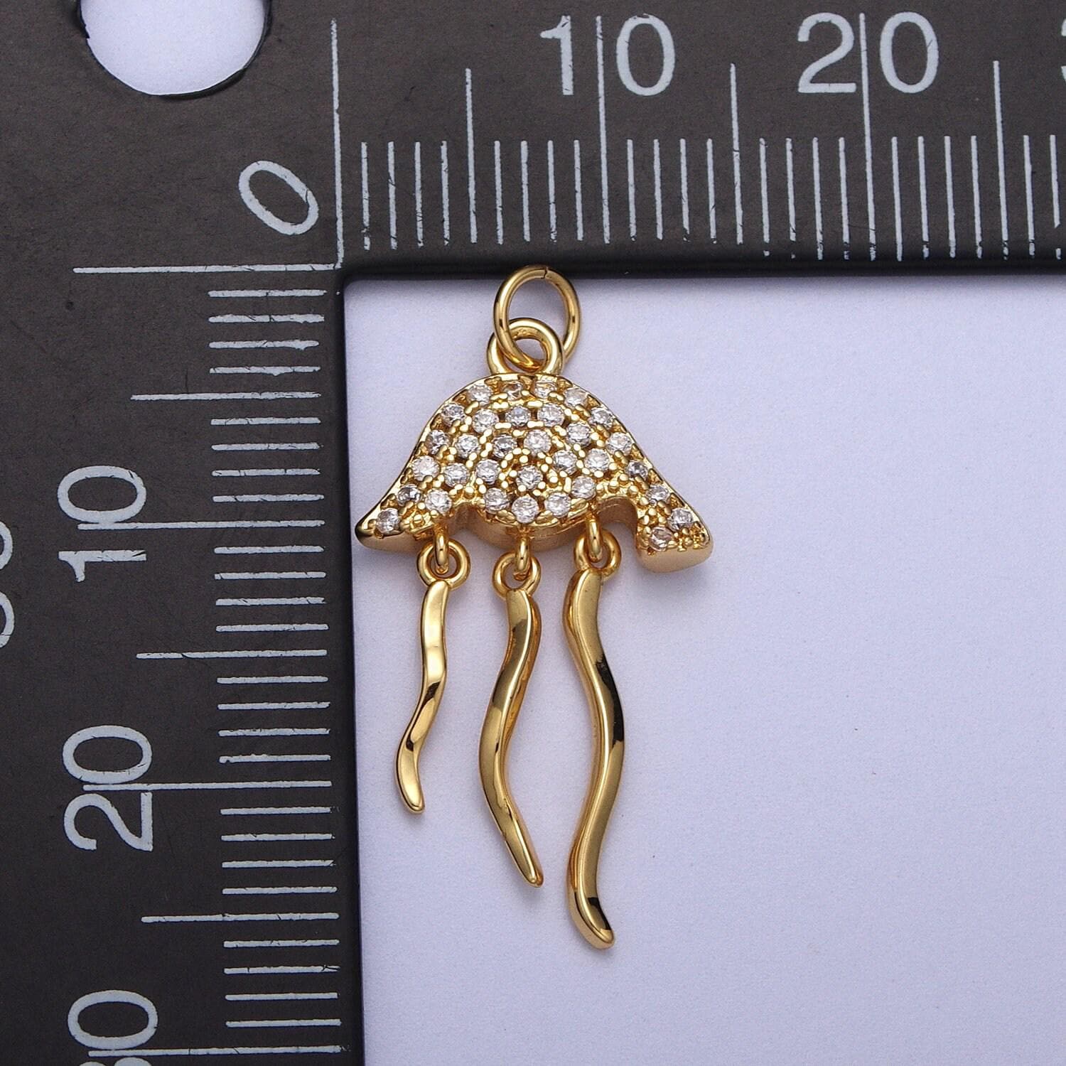 Small micro pave jellyfish charm in 18k gold filled fish animal silver beach vibes jewelry ac553 ac554