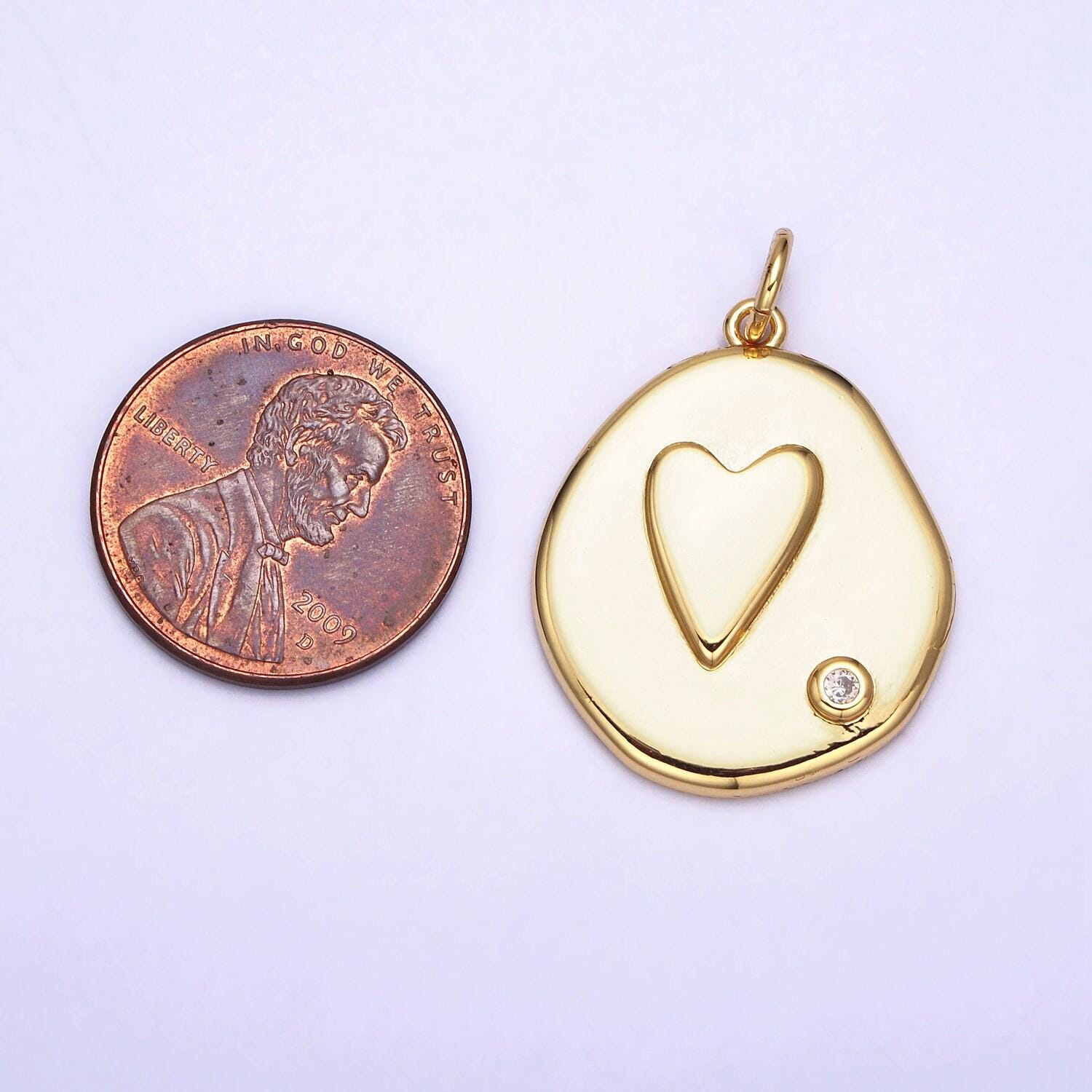 Gold heart imprint abstract circle medallion coin charm mother daughter sisters best friend necklace bracelet earring pendant