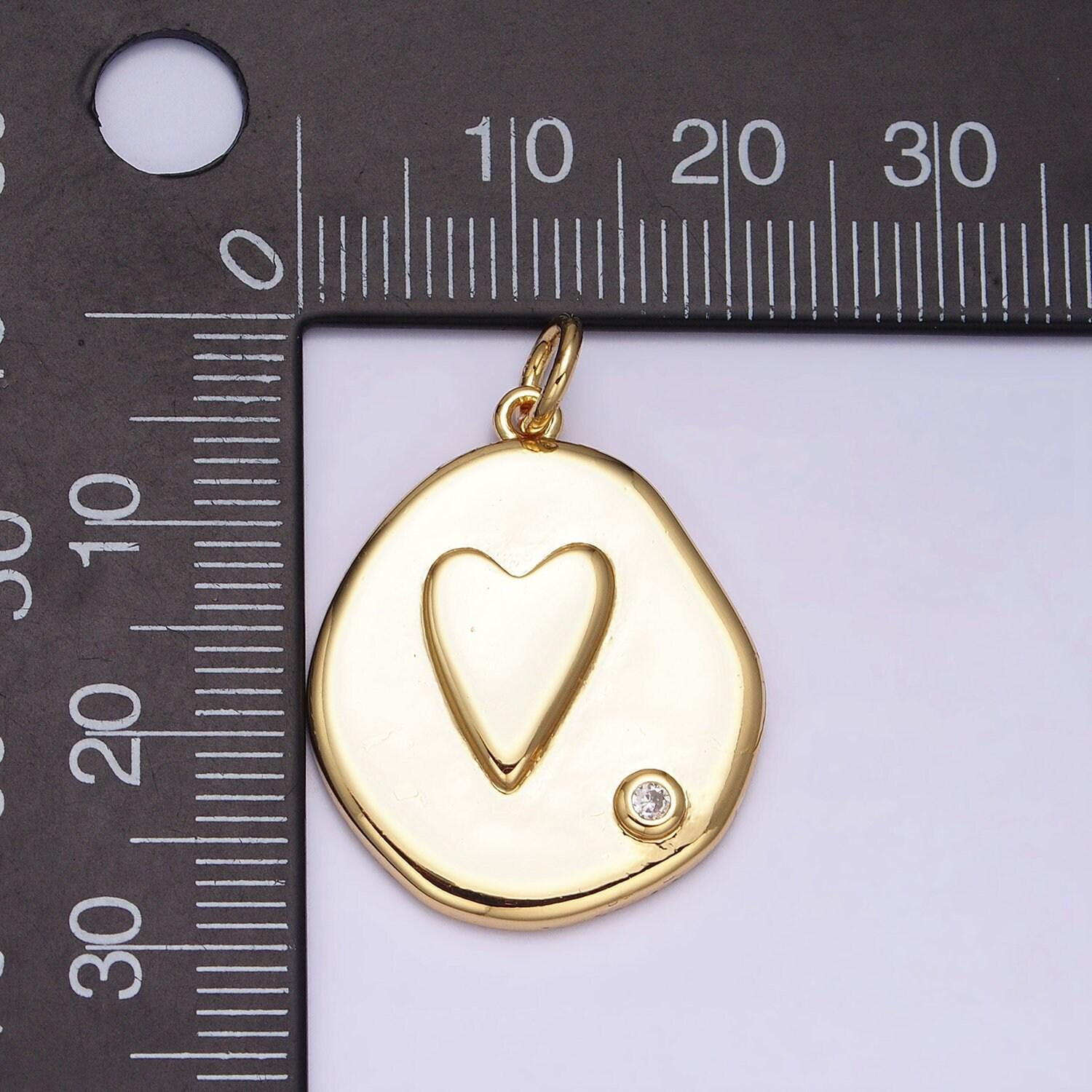 Gold heart imprint abstract circle medallion coin charm mother daughter sisters best friend necklace bracelet earring pendant